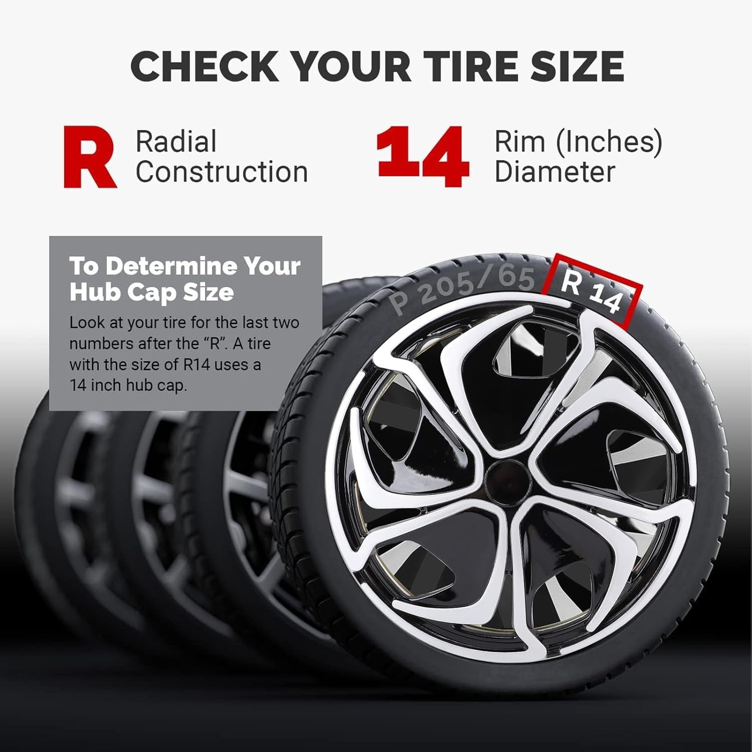 Universal Wheel Rim Cover Hub Caps, Auto Hubcap Set Wheel Cover Replacement Snap on Car Truck SUV,14 Inch Set of 4 Snap on Hubcaps for Universal Automotive image number 2