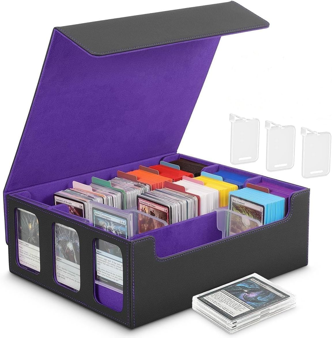 Purple Rectangular Mtg Trading Card Storage Box, Fits OCG PTG Magic Game Cards, Sports Cards, 10 Compartments, Waterproof, Magnetic Closure