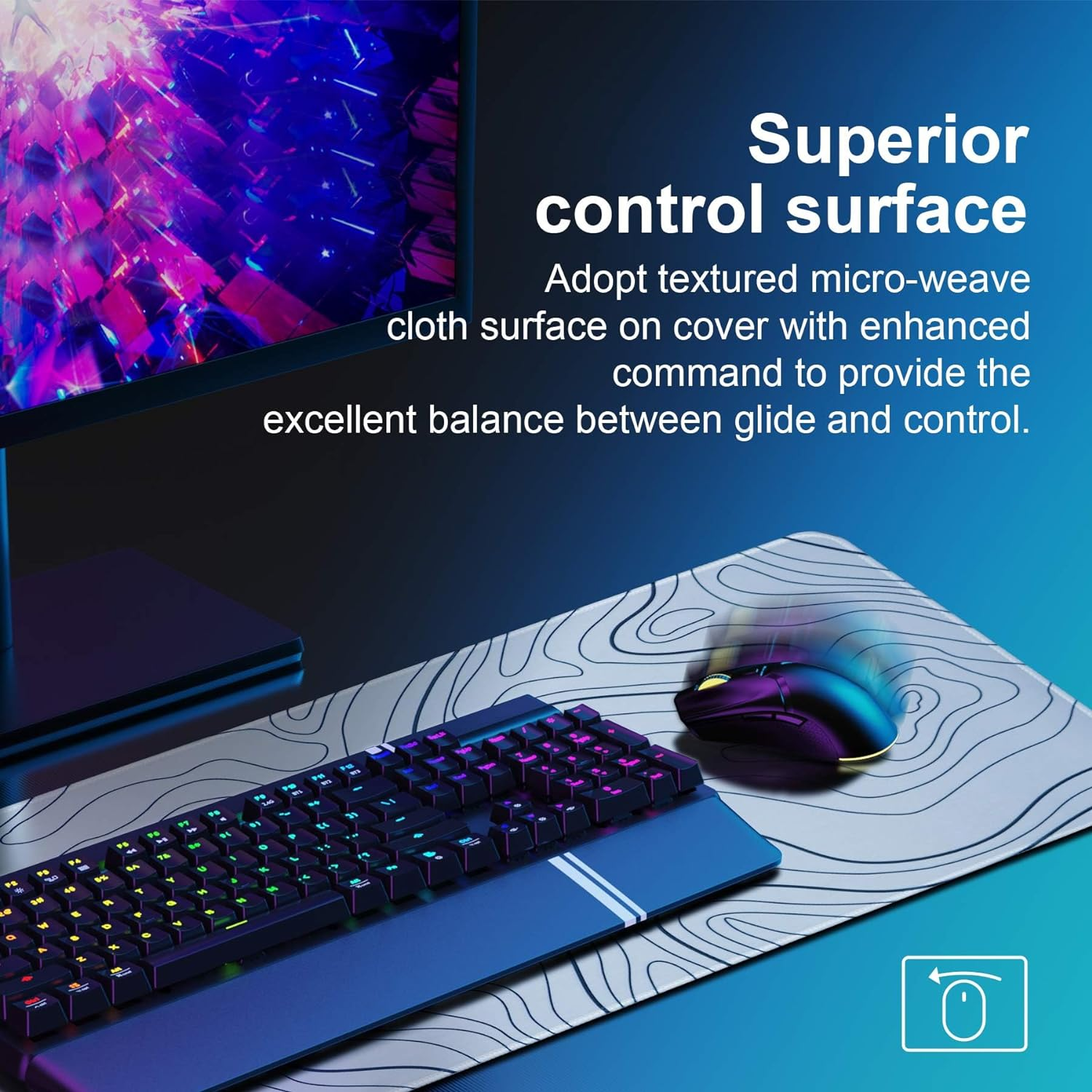 DAWNTREES 140X60Cm Mouse Pad,Gaming Mouse Pad Keyboard Pad, Topographic Desk Pad Black and White Mouse Mat for Keyboard with Anti-Slip Rubber Base. (White Topographic, 140X60Cm) image number 4