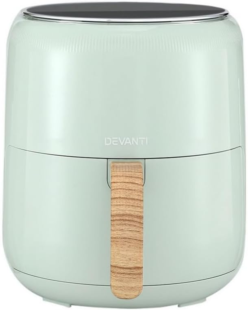 Devanti Air Fryer, 5L Pan 1500W Stainless Steel Airfryer Electric Cooker Airfryers Deep Fryers Rack Silicone Baking Basket Kitchen Oven Household Small Kitchens Appliances, LCD Touch Control Panel image number 1