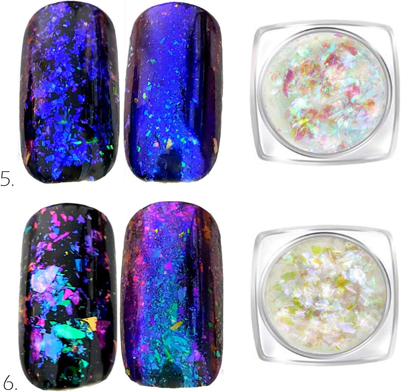 Iridescent Glitter Chameleon Nail Flakes Set of 6 Jars (Light Chameleon) image number 2