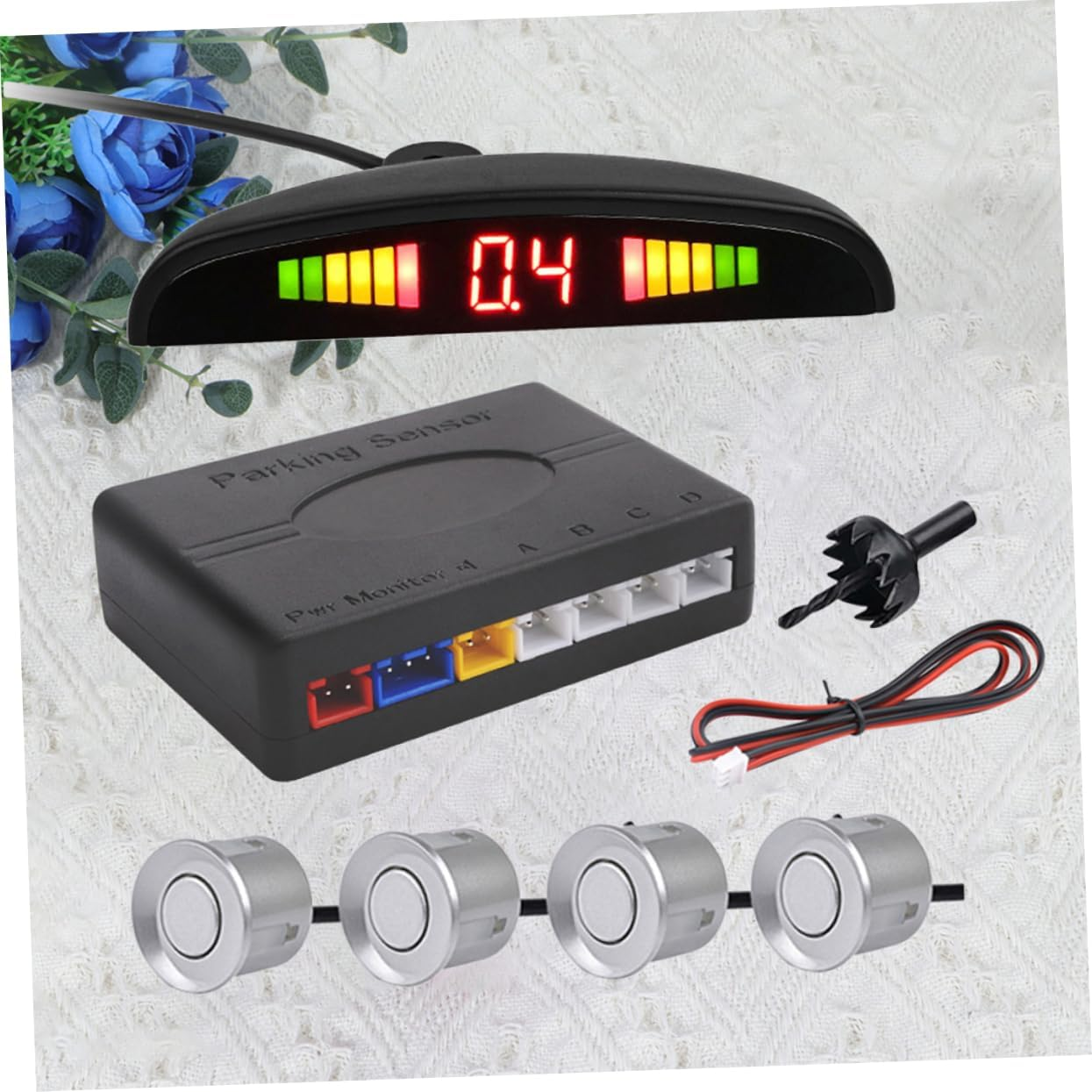 Mobestech Car Parking Warning System with 4 Probe Reversing Radar Sensors, Silver Led Backup Sensor Kit for Rear Parking Safety and Distance Alert image number 6