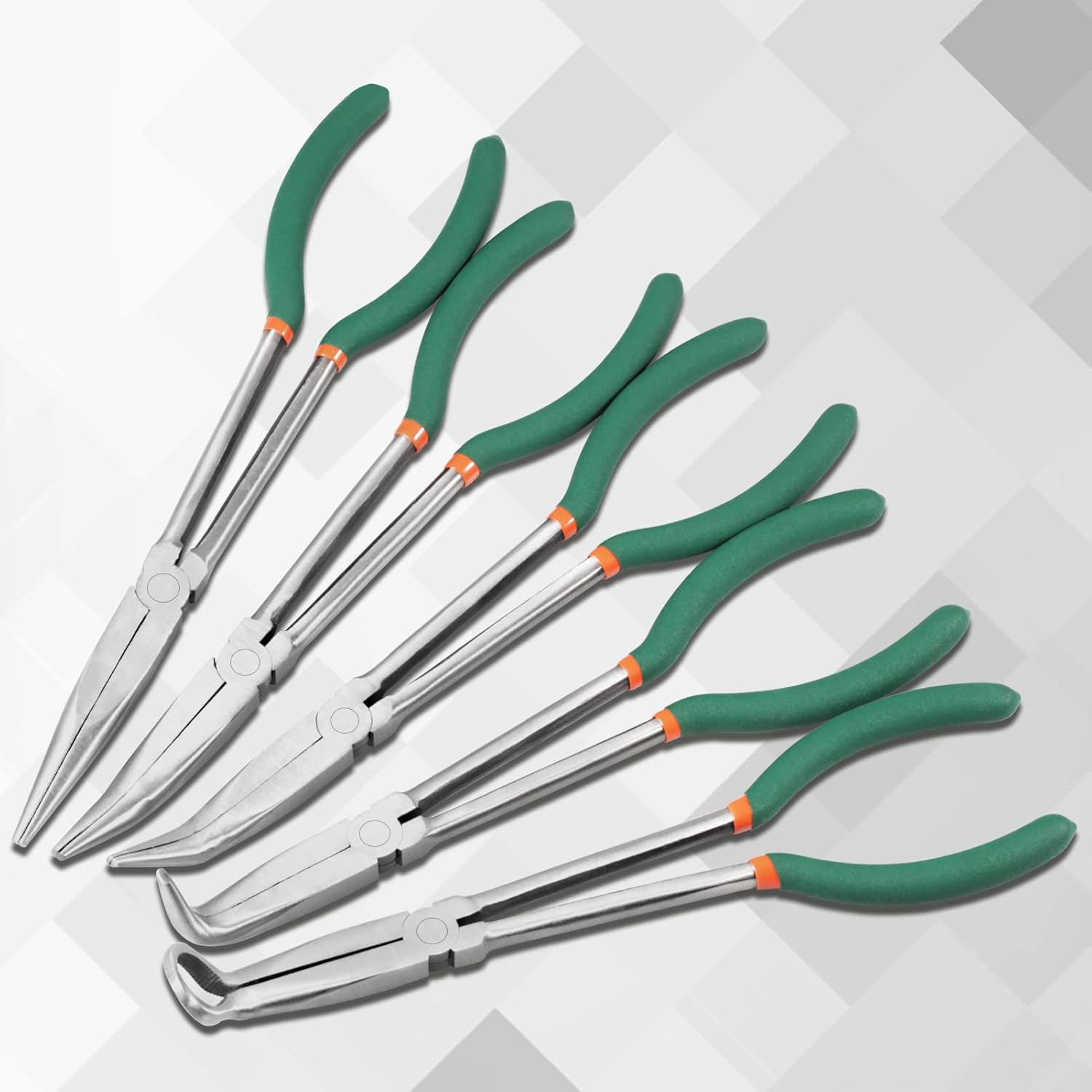 11 Inch Bent Nose Pliers 30 Degree Long Reach Pliers with Serrated Teeth Straight Extra Long for Hard-To-Reach Narrow Spaces and Limited Clearance Areas image number 2