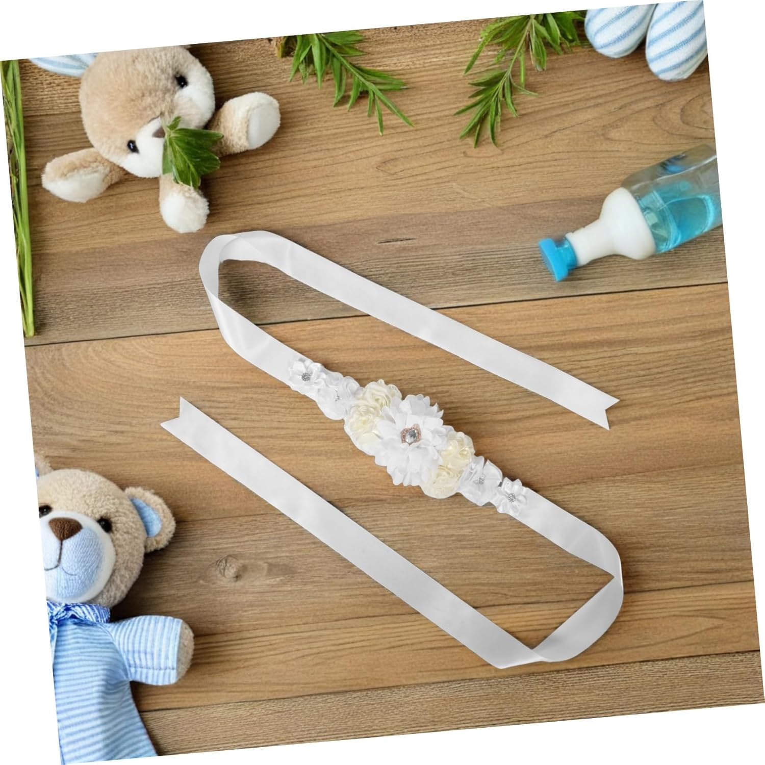 Adjustable Floral Maternity Sash Belt with Soft Breathable Satin Ribbon Comfortable Pregnancy Belly Band for Shower Photoshoot and Special Events image number 2