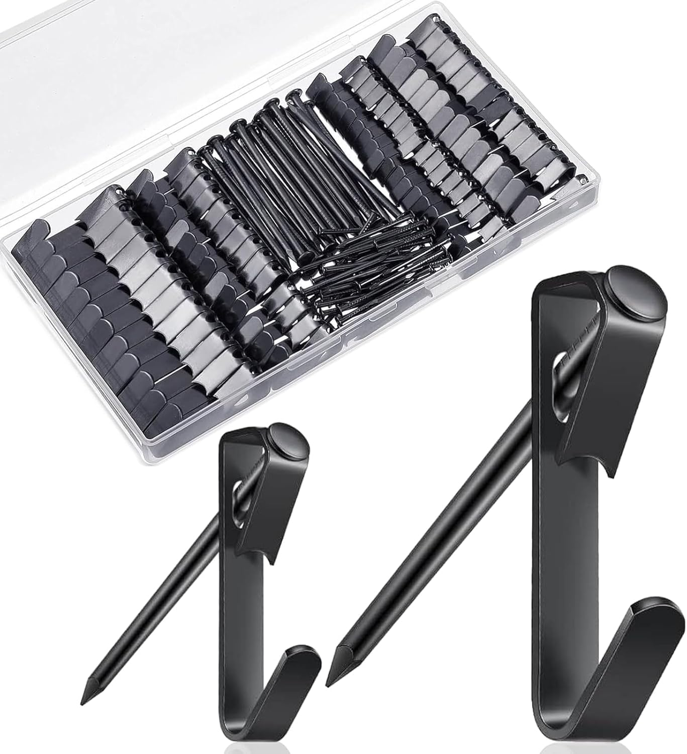 Picture Hangers, 100 Pieces Picture Hanging Kit Including 30Lb and 50Lb Picture Hanging Hooks, Picture Hooks with Nails for Picture Frames, Hanging Pictures, Clocks on Drywall and Wood Walls (Black) image number 2