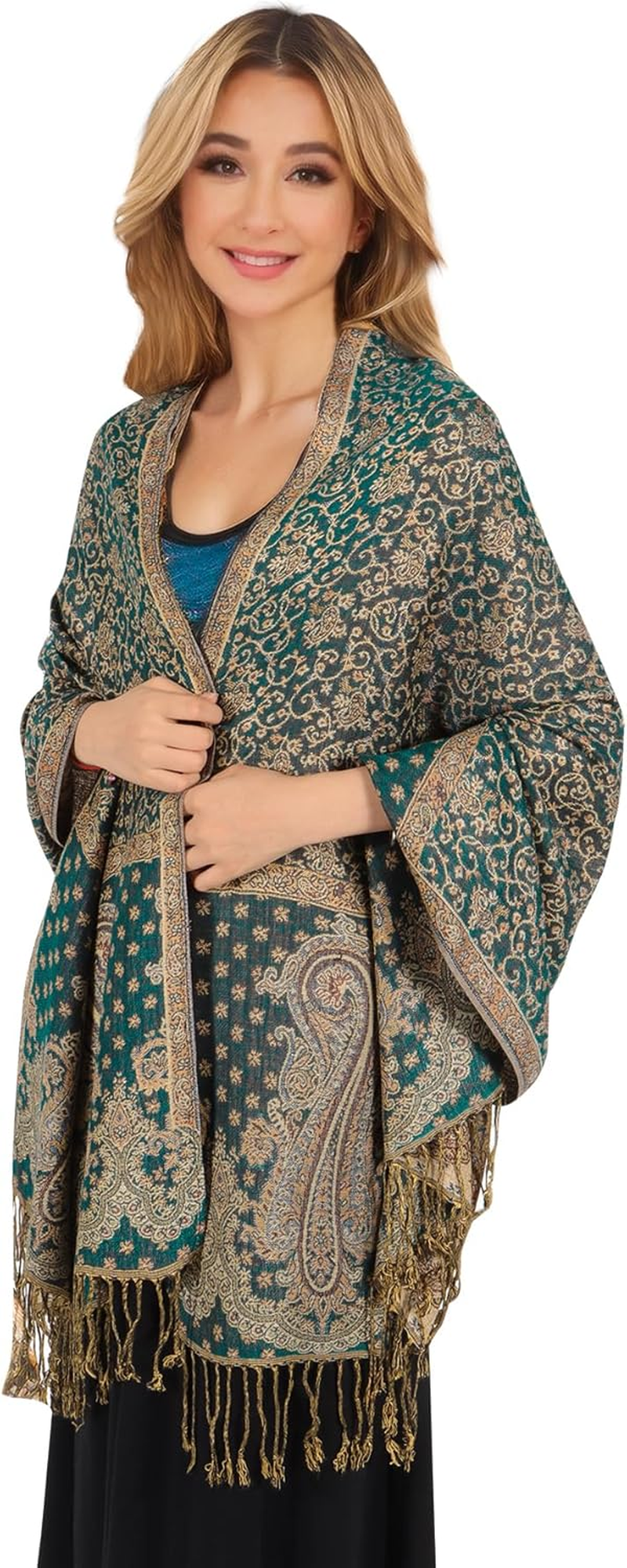 Women Pashmina Shawls and Wraps Scarf Soft Silky Reversible Paisley Shawl for Women UK image number 2