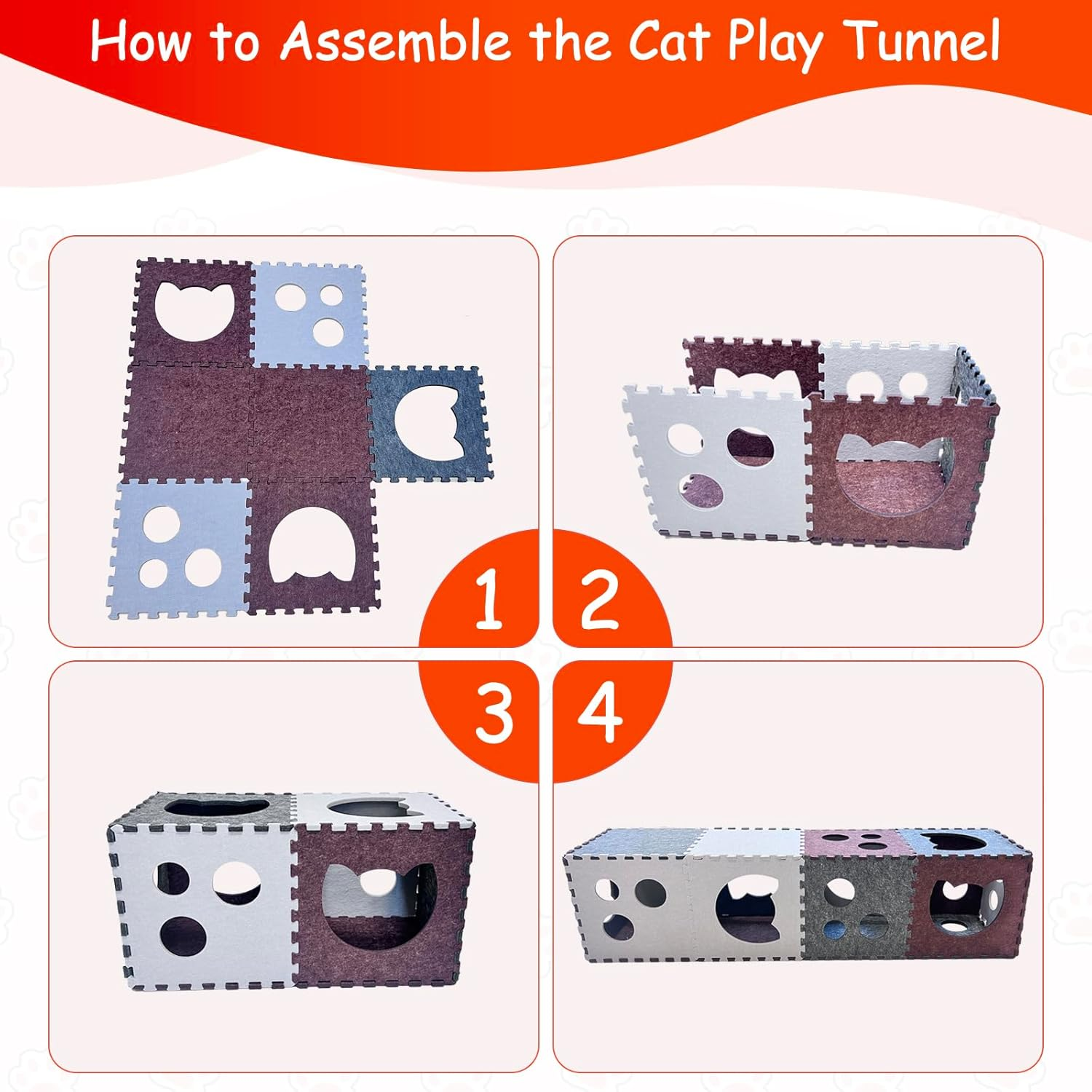 18 PCS Cat Tunnel for Indoor Cats,Diy Transformable Cat Hideaway Cave,Kitten Play Tubes and Tunnels,Felt Peekaboo Cat Toy with Interactive Peek Holes image number 5