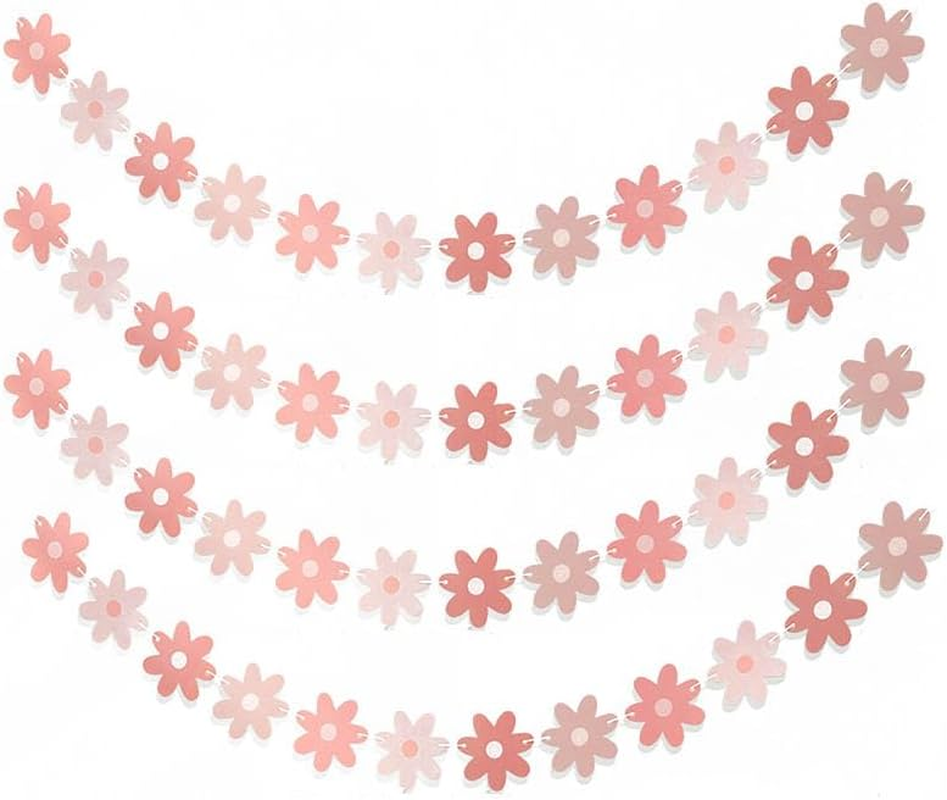 Daisy Party Banner,4 Strings Daisy Groovy Boho Party Banners,Groovy Party Favors White Daisy Decor Spring Flower Garland Daisy Paper Cutouts (Mixing Colors)