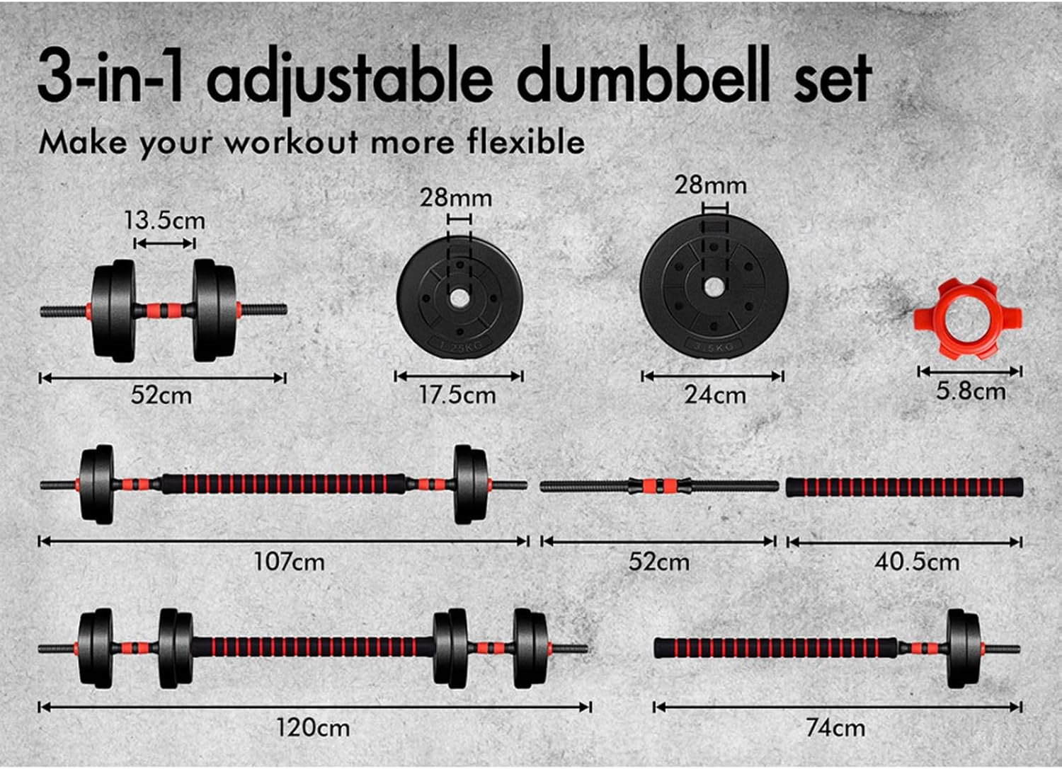 BLACK LORD 20KG Dumbbell Barbell Set 4-In-1 Standard Weight Plates with Connecting Rod Exercise & Fitness Equipment for Home Gym Body Workouts Strength Training image number 6