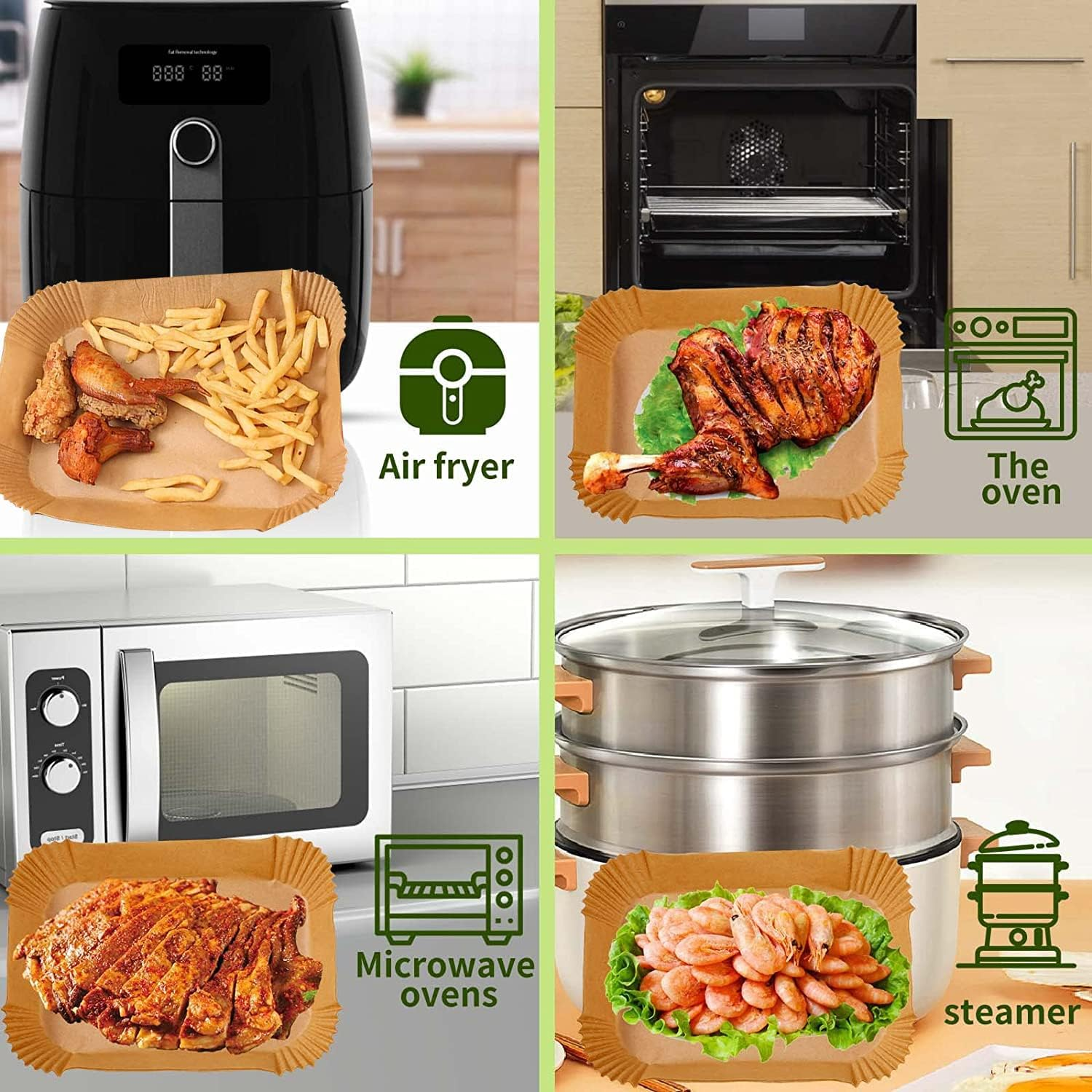 Air Fryer Disposable Paper Liner for Ninja Dual,100Pcs Non-Stick Air Fryer Liners Rectangle 8.6X5.5In,Compatible with Ninja AF300UK AF400UK, Salter and Other Dual Zone Air Fryer. image number 2