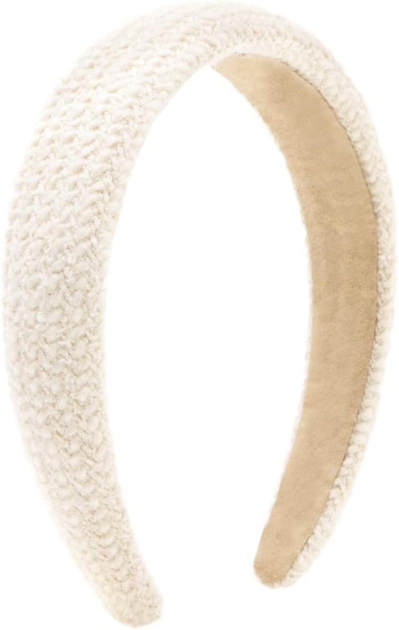 Axy Knitted Fabric Headband with Fine Metallic Threads, Padded, Beautiful Women'S Headband, Hair Accessories, HRK11 (White) image number 1