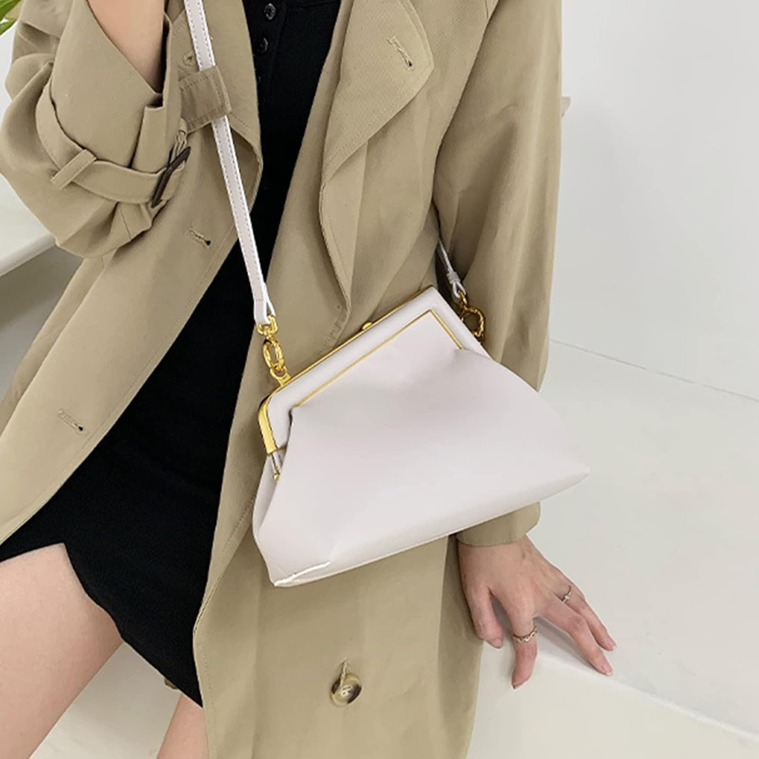 Women Clutch Purse Crossbody Bags,Pu Leather Shoulder Bag with Metal Clasp Closure Cross Body Handbags - Camel image number 7