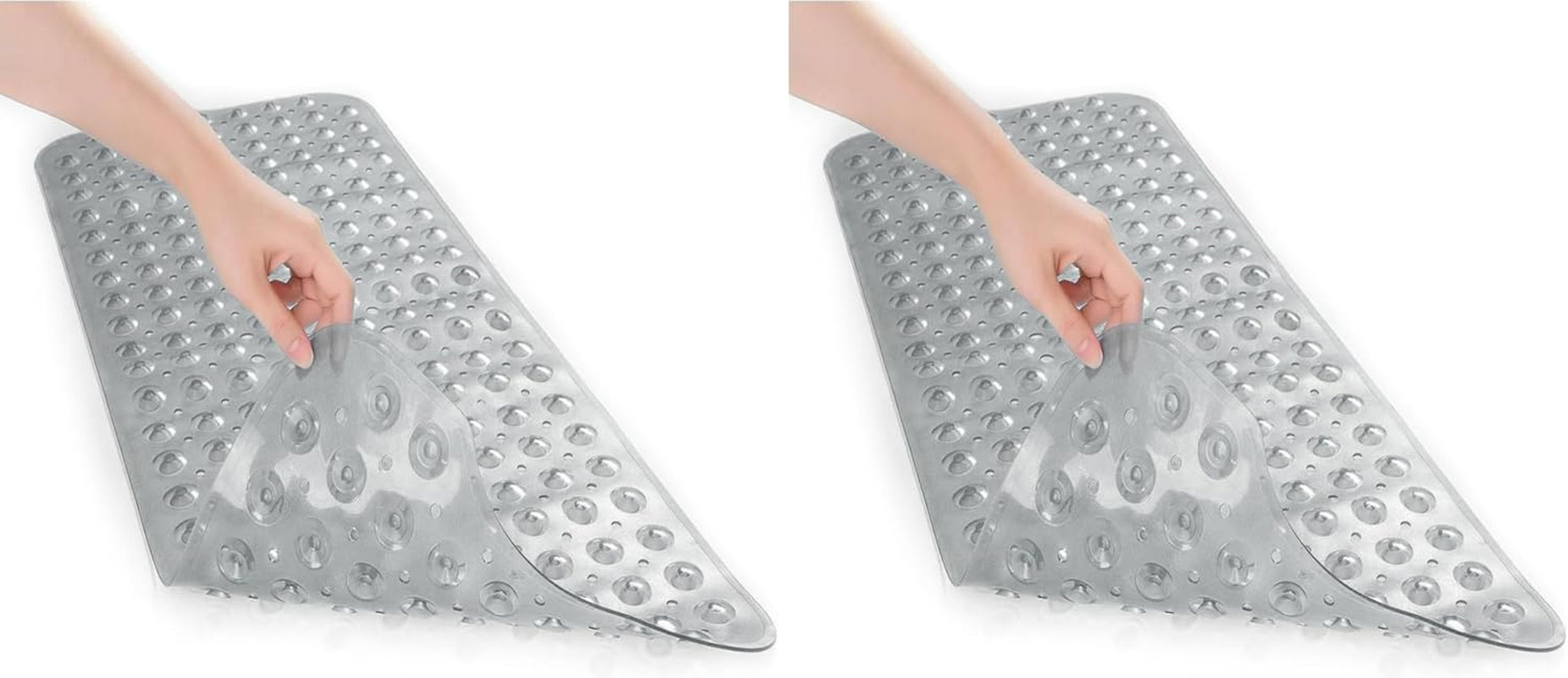 Mumoo Bear Bathtub and Shower Mats, Non Slip 40 X 16 Inch Extra Long Bathtub Mat, Machine Washable Bathmat with Drain Holes, Suction Cups for Bathroom Floor -Light Blue