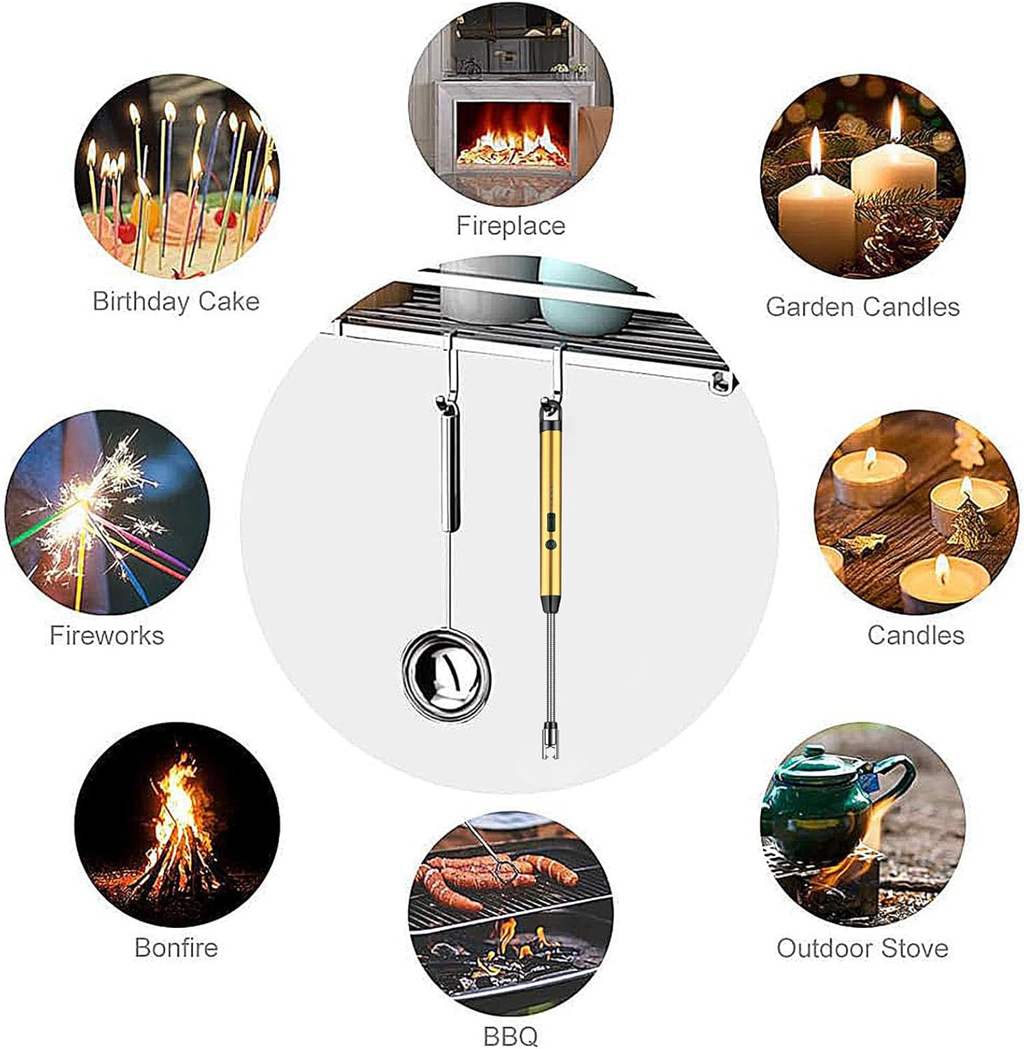 Electric Plasma Candle Lighter Arc Windproof USB Lighter with 360&deg; Flexible Neck, Rechargeable Lighter with Safety Lock for Candle BBQ Camping Stove (Gold) image number 5