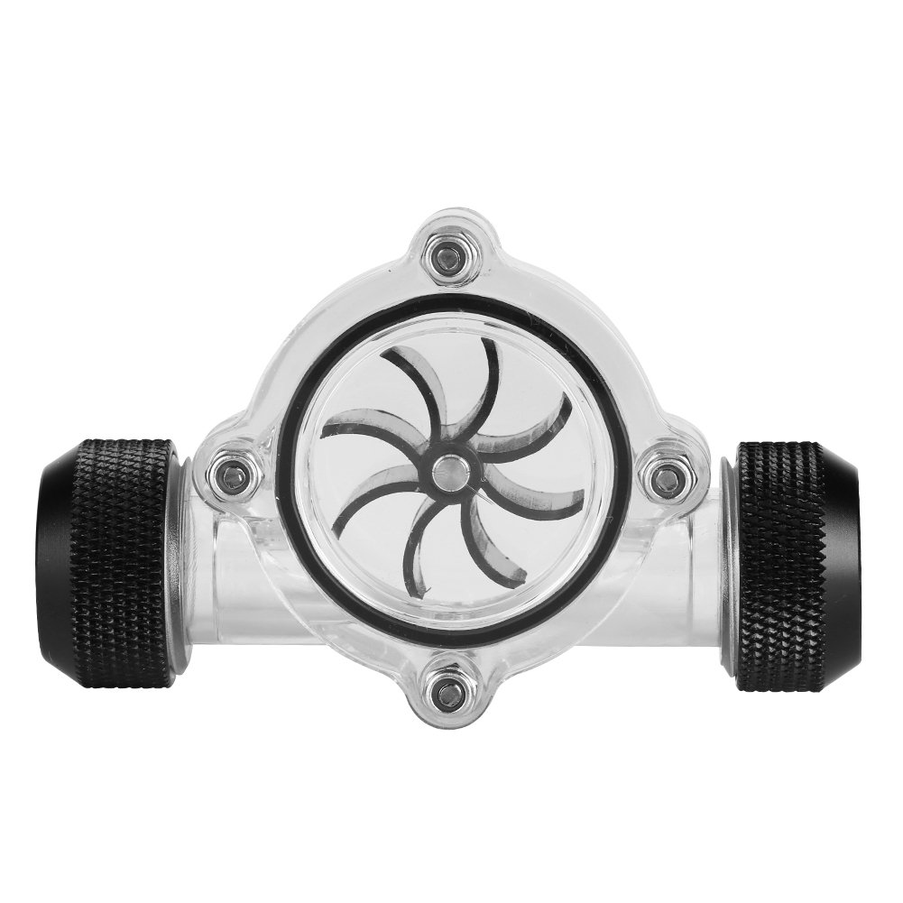 Water Flow Indicator, Water Cooling Flow Meter Indicator 8 Impellers Fan PC Computer Water Cooling System Revolving Speed Flow Meter for Cooler Chiller G1/4" Fittings(Black) image number 2