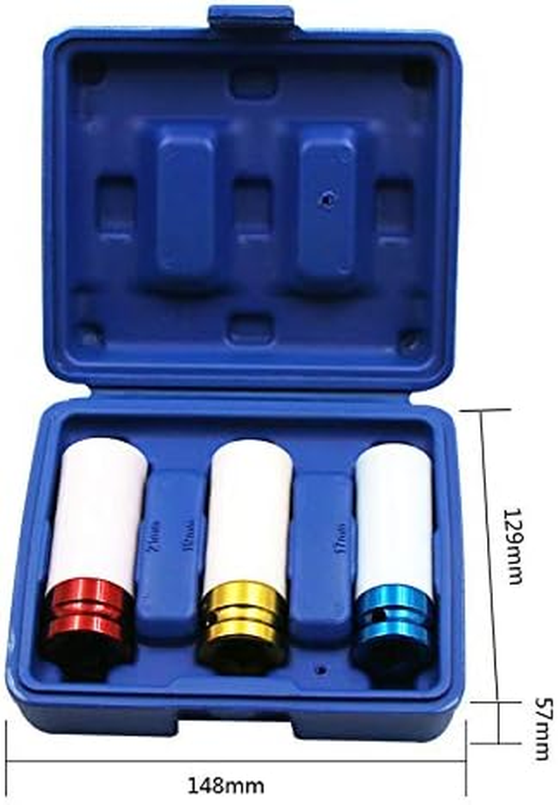 3Pc Alloy Wheel Deep Impact Nut Socket Set 17, 19, 21Mm 1/2'' with Nylon Sleeve image number 6