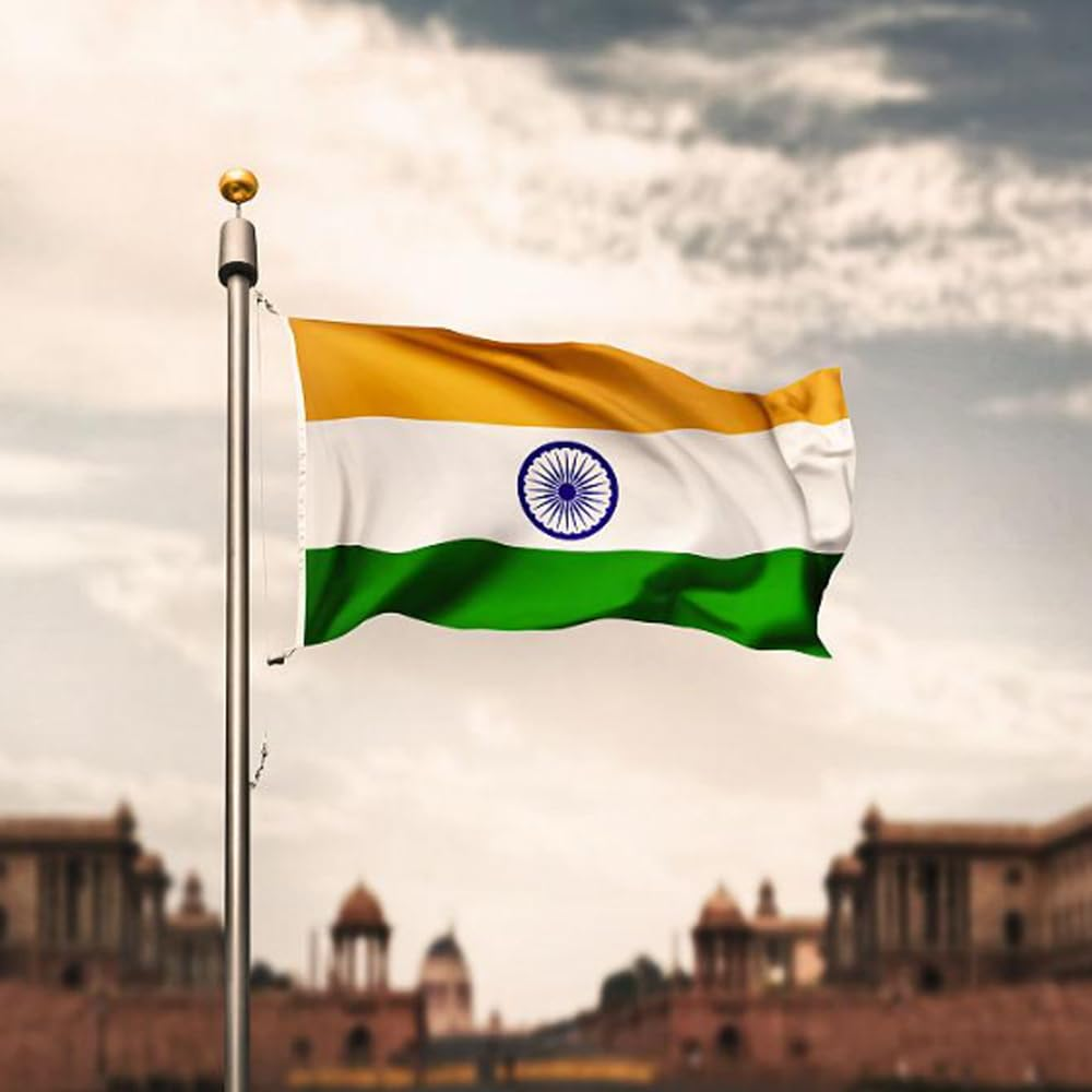 India Flag 90 * 150 Cm(3 * 5Ft),Indian Flag,Polyester Thickness, Fade Resistant, Brass Grommets, Canvas Header, Indoor/Outdoor, Vibrant Colors,Not Fear of Rain and Snow image number 3