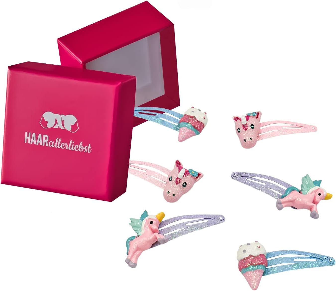 Haarallerliebst Hair Clips Set (6 Pieces | Glitter Butterflies | Colourful) for Girls with Storage Box (Rainbow - Pink) - Box Colour: Pink image number 5