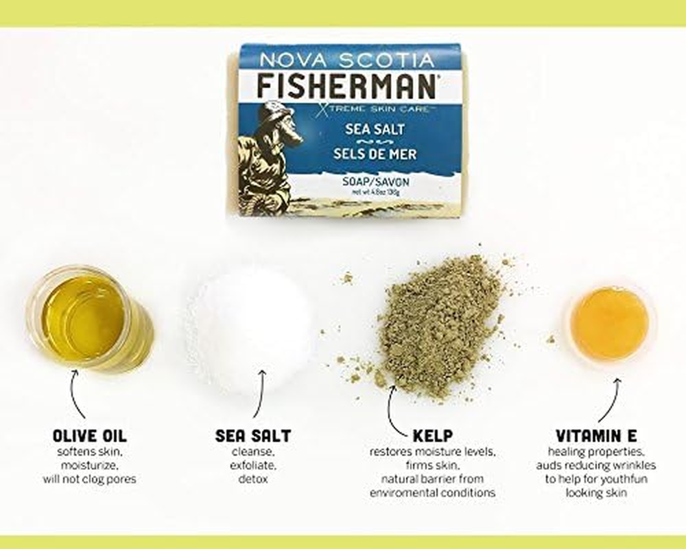 Nova Scotia Fisherman - Hand Poured Soap, with Organic Shea Butter and Nova Scotia Sea Kelp, Vegan Friendly, No Artificial Ingredients, Plant-Based Body Care (Sea Salt, 4.8 Oz) image number 6