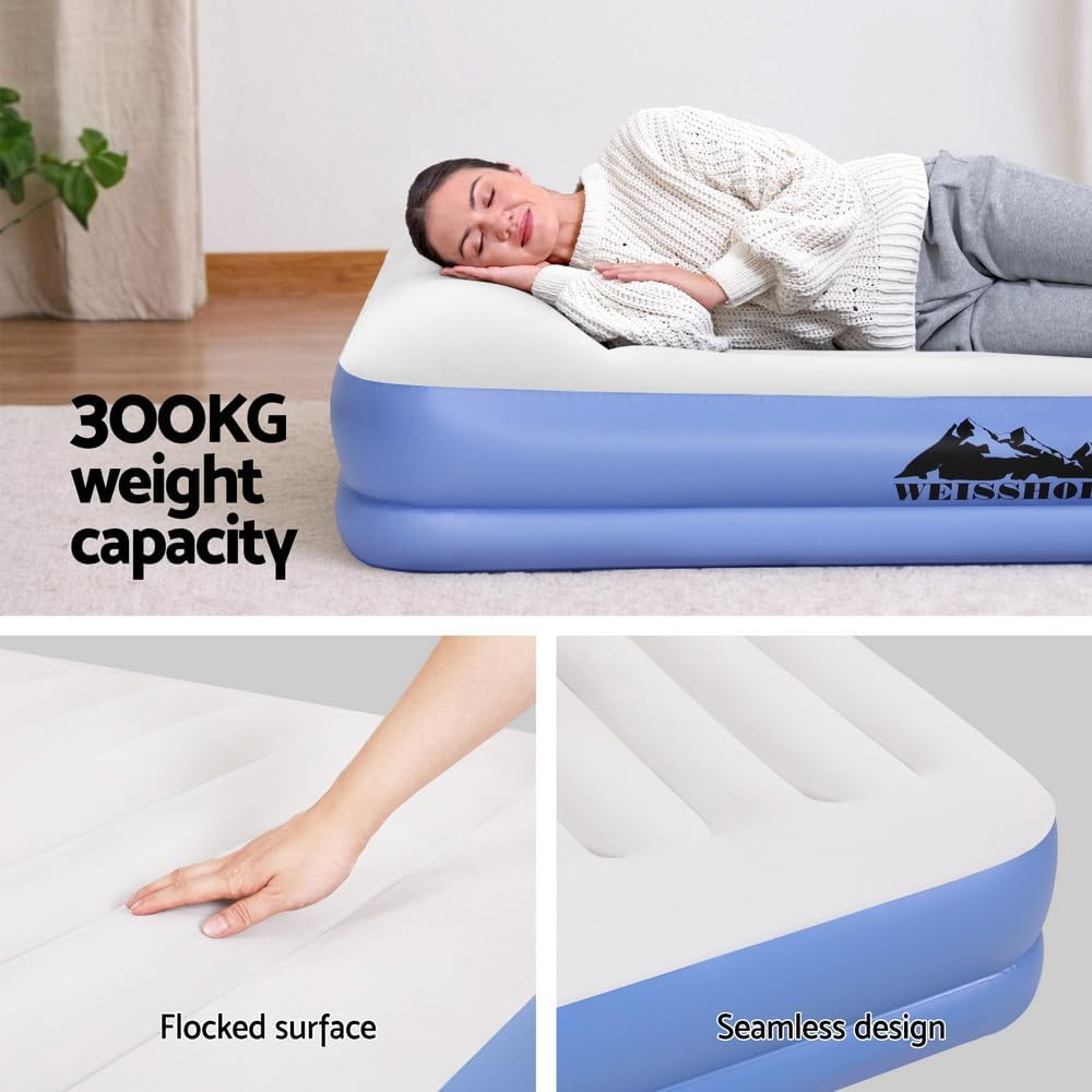 Weisshorn Air Mattress Inflatable Bed Built-In Pillow Pump Queen Air Bed 41Cm