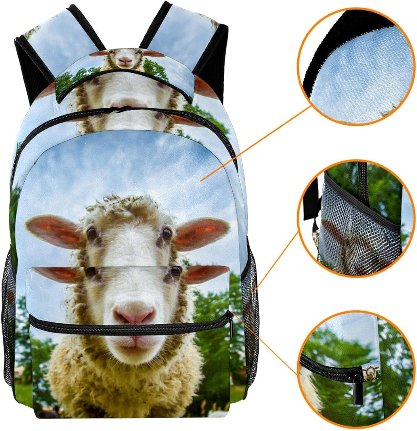 Sheep Looking at the Camera Backpack Students Shoulder Bags Travel Bag College School Tote Backpacks image number 5