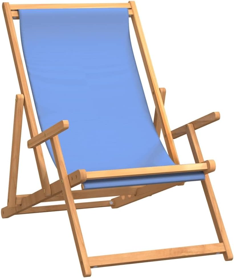 Vidaxl Folding Beach Chair in Grey, Solid Teak Hardwood, Ideal for Garden, Beach, Camping with Fabric Seat & Adjustable Backrest