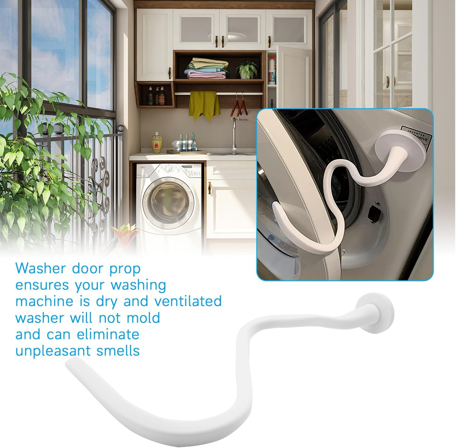 QUMOX Magnetic Front Load Washer Door Prop, Flexible White Washing Machine Door Holder, Keeps Washer Door Open, Fits Most Washing Machines image number 4