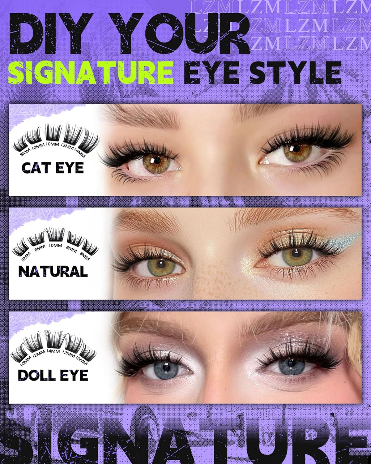 LZM Pre Glued Cluster Lashes Self Adhesive Lashes Clusters Natural with Tweezers No Glue Needed Press-On Eyelashes 8Mm 10Mm 12Mm 14Mm Wispy Eyelash Extensions DIY at Home (KLSH31B) image number 3