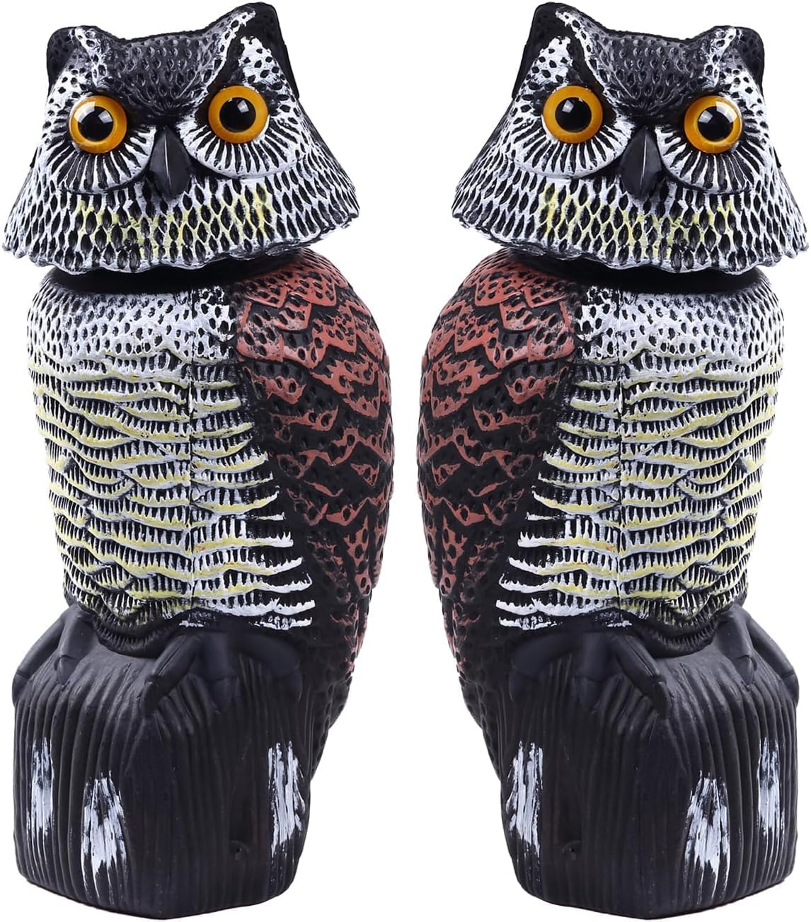 2 Pack Owls Decoy to Scare Birds Away Scarecrow Fake Owl with Rotating Head, Owl Decoys to Scare Birds Away, Nature Enemy Scarecrow Plastic Statues, Pigeon Deterrent Outdoor Yard, Garden Protectors