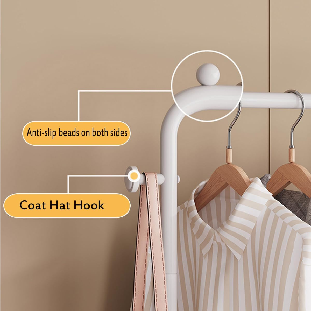 Clothes Rack, 3 Rods Portable Clothing Hanging Garment Rack, Clothing Rack with 6 Shelves and 2 Storage Pockets image number 4