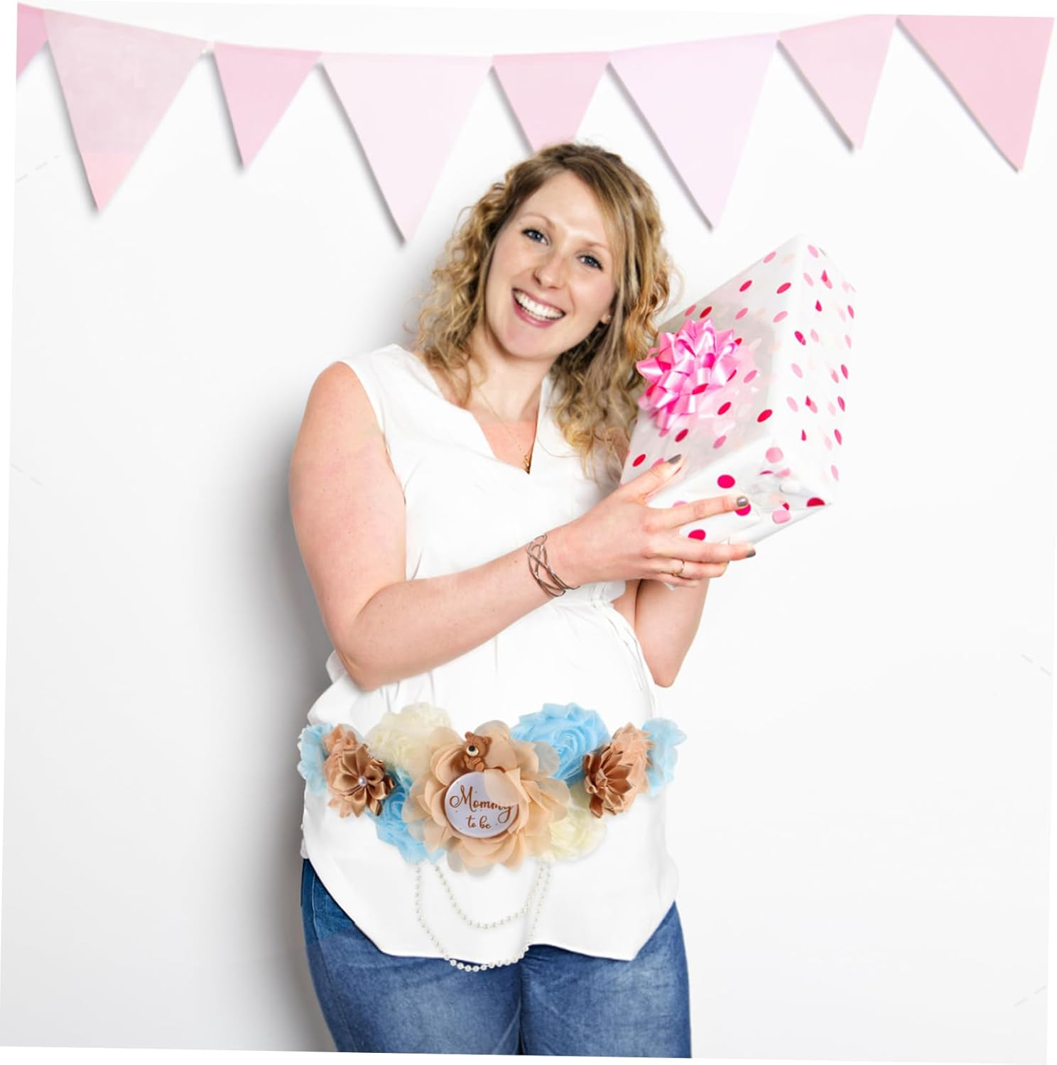 Kisangel Set Maternity Sash and Pins Set Mom Sash with Handmade Corsage for Showers Pregnancy Celebrations and Special Events Fit for Expectant Parents