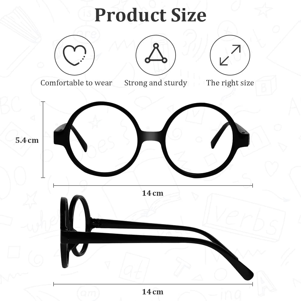 Aomig Retro round Glasses, Black Ultra Light Glasses Accessory for Dressing, Costume Accessory for Halloween, Christmas, Carnival and Parties, Cosplay (Clear Lens)