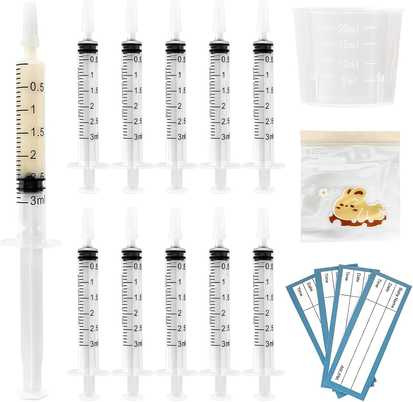 Colostrum Collector Kit for Newborn &ndash; 50 Sterile 3Ml Syringes with Caps, Measuring Cup, Storage Bags & Labels image number 5