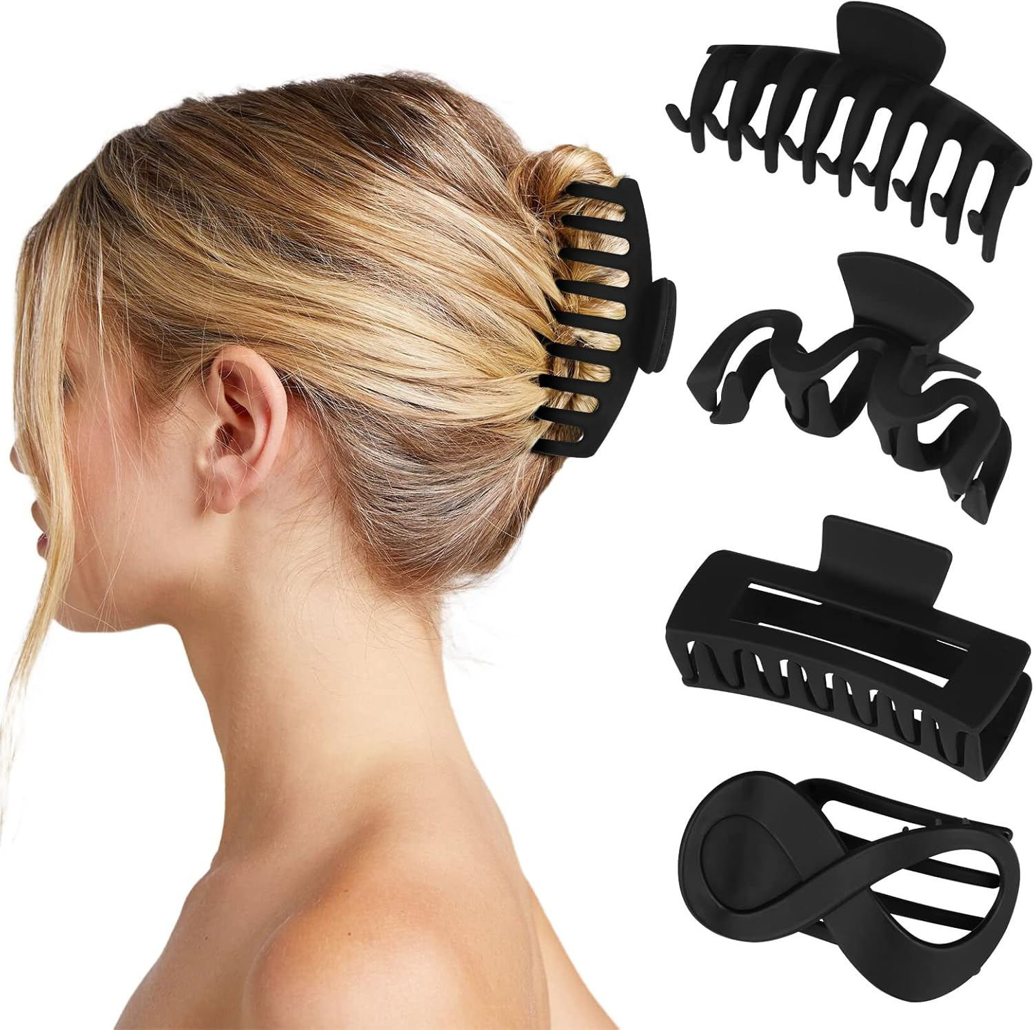 Pack of 4 Hair Clips Black Large Thick Hair Thin Hair Clips Plastic Matte Hair Clip Large Hair Clips Women Strong Large Hair Clip image number 3