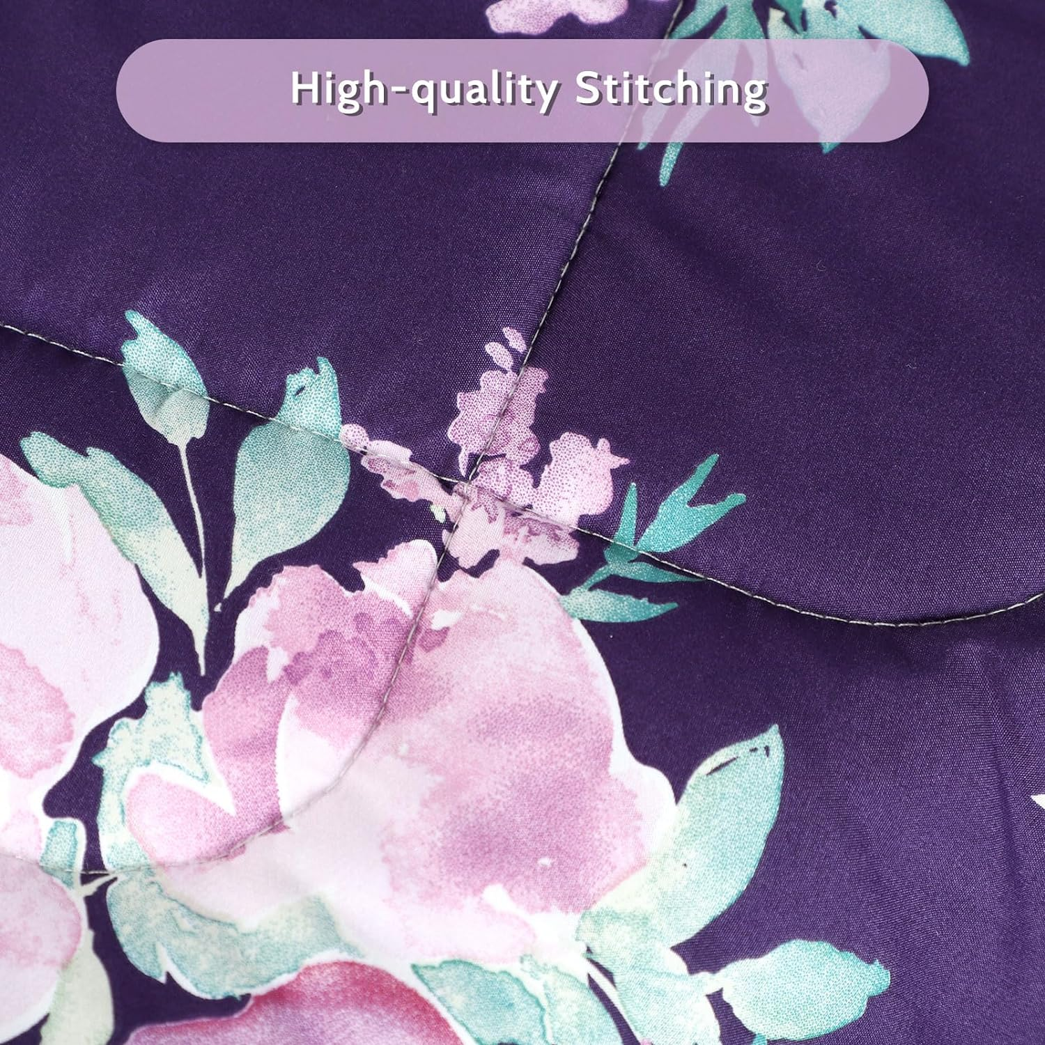 TANOFAR Queen Comforter Set, Purple Bedding Comforter Sets, All Season Bed Set Queen Size, 3 Pieces, 1 Soft Reversible Flowers Comforter and 2 Pillow Shams, Cozy & Lightweight image number 4