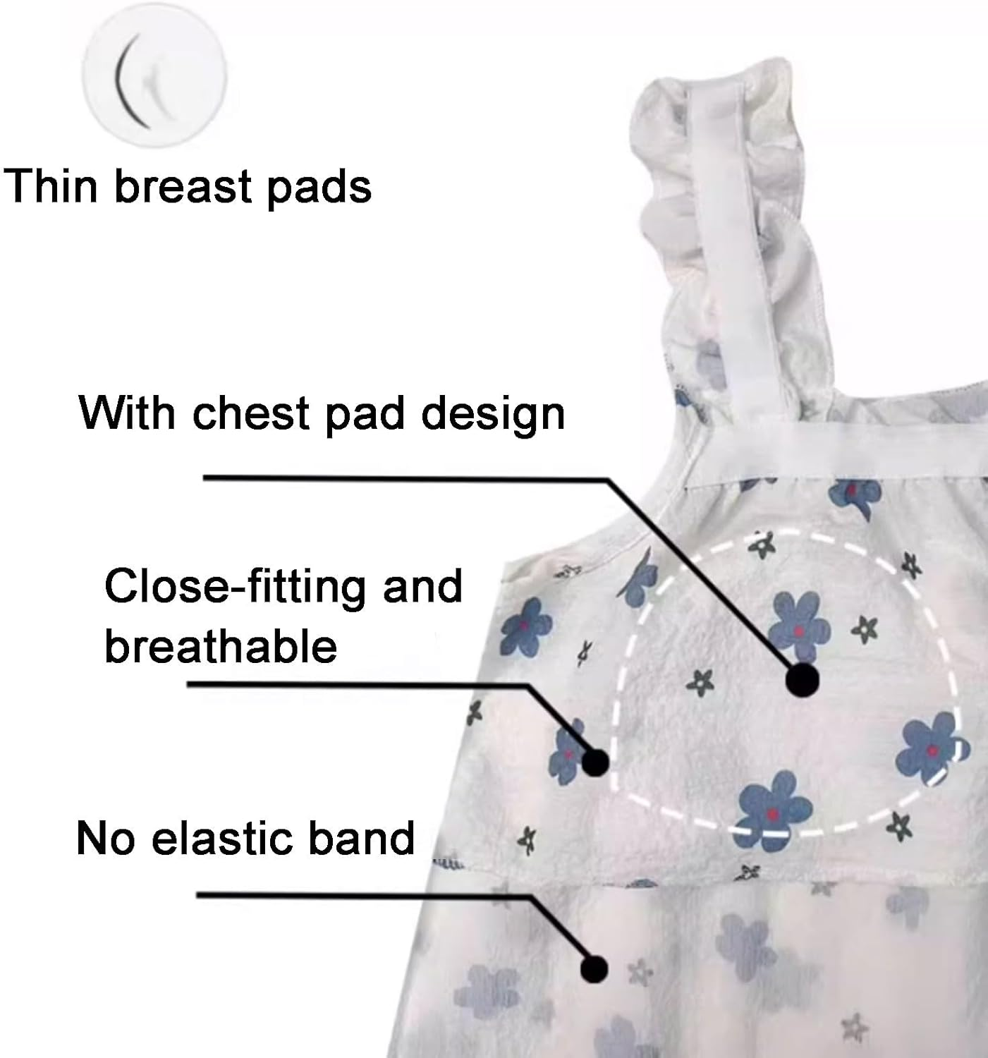 Polyester-Cotton Blended Nightgown Suspenders with Chest Pads Nightdress Loose Thin Can Be Worn Outside image number 5