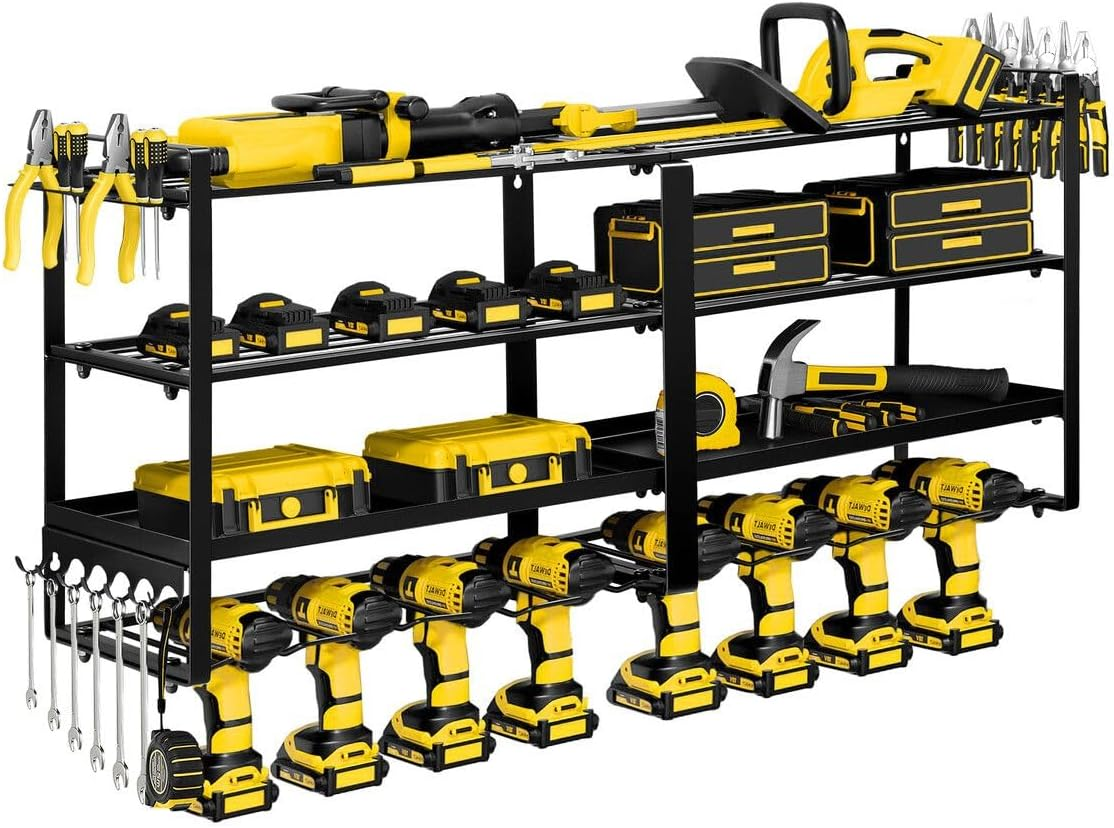 AUSWAY Power Tool Organiser 4 Tier Garage Shelving Unit Wall Mounted Metal Storage Rack Shelves Warehouse Drill Wrench Holder Hanger image number 3