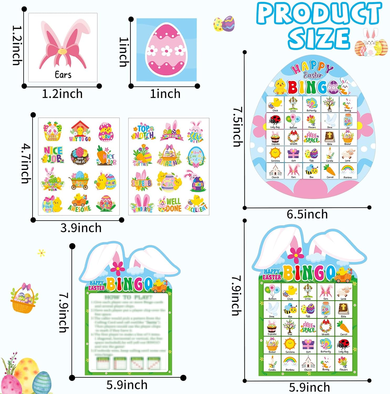 39Pcs Easter Bingo Game for Adults 24 Players Easter Bunny Egg Shape Bingo Game Cards with Reward Stickers for Family Friends Students Large Group Activities Happy Easter Spring Party Favors Gift image number 3