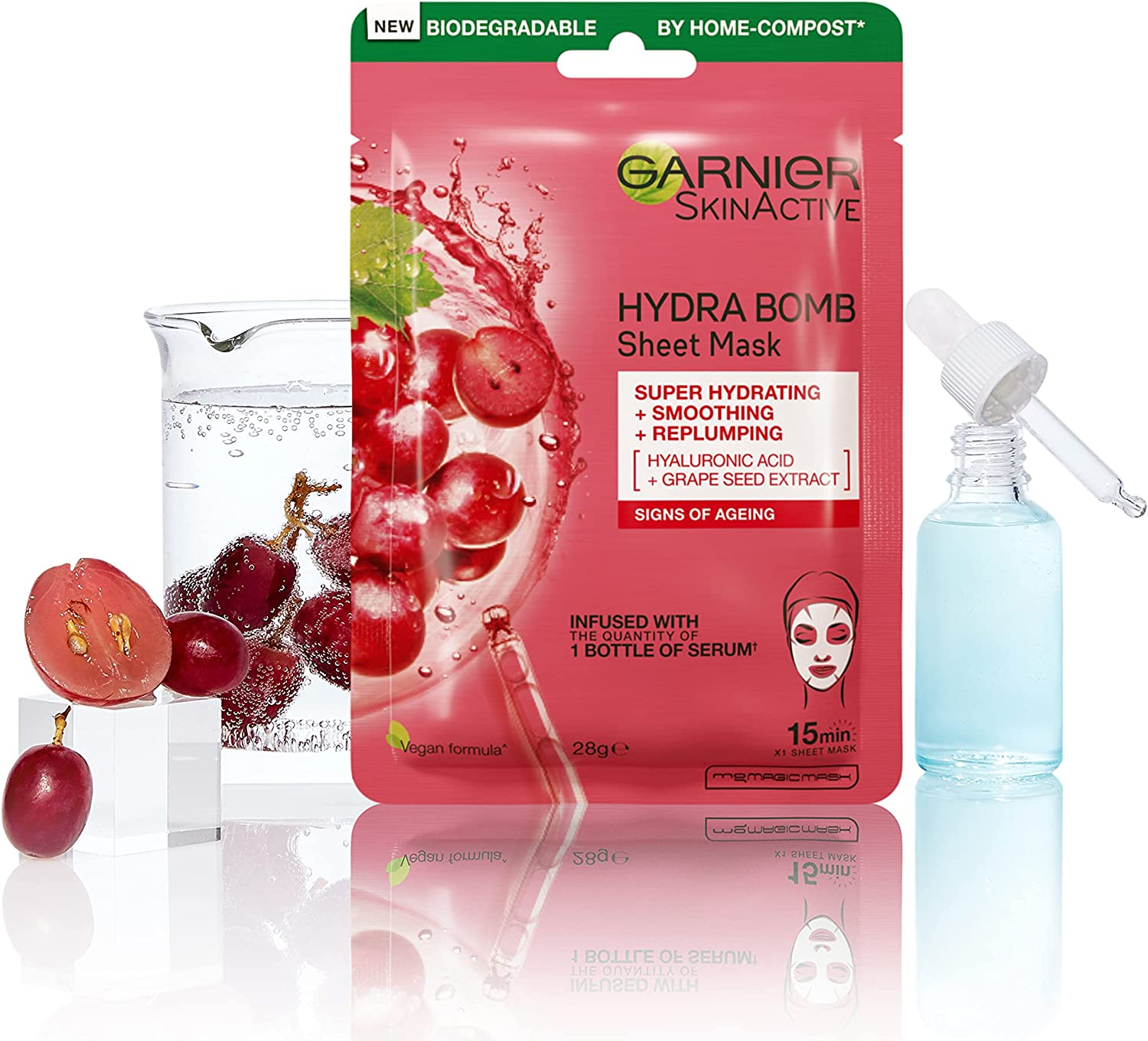Garnier Hydra Bomb Hyaluronic Acid Grape Seed anti Ageing Sheet Mask (3 Pack)