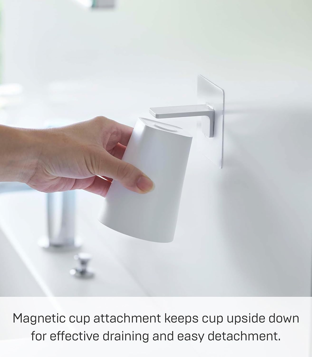 Yamazaki 5487 Tower Cup, White, Minimalist Design, Cup Magnetic Adhesive Hook: ABS Resin/Silicone/Polycarbonate/Pet/Polyurethane, 7 X 7 X 9.5 Cm (L X W X H)