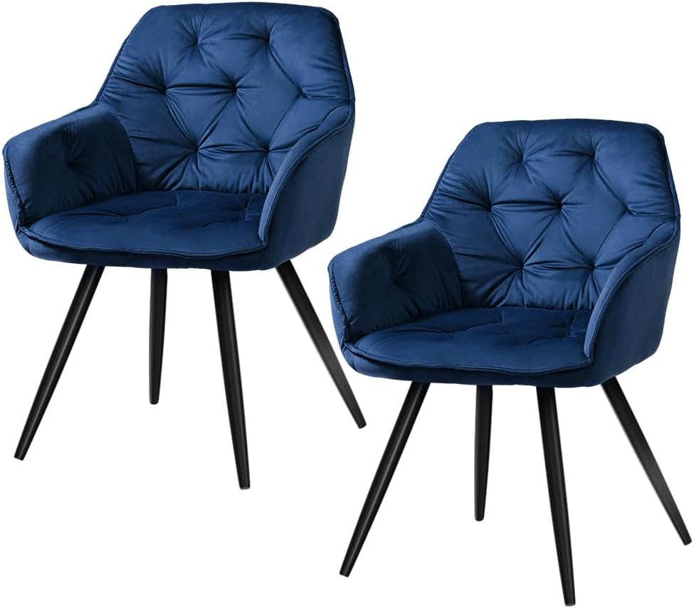 Artiss Fabric Dining Chairs Set of 2, Kitchen Chairs with Metal Legs, Upholstered Nursing Seats Reading Seating, Home Furniture for Living Room Bedroom Cafe Office, Blue in 42Cm Seat Height