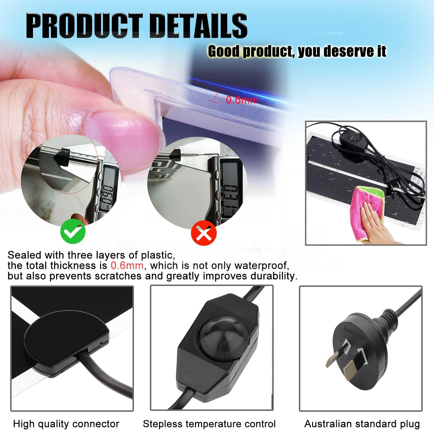 7W Reptile Heat Pad, Reptile Heating Mat with Insulation Pad, Adjustable Temperature, Terrarium Heater, Waterproof and Durable, Suitable for Fish Tanks and Small Animals (7W) image number 2