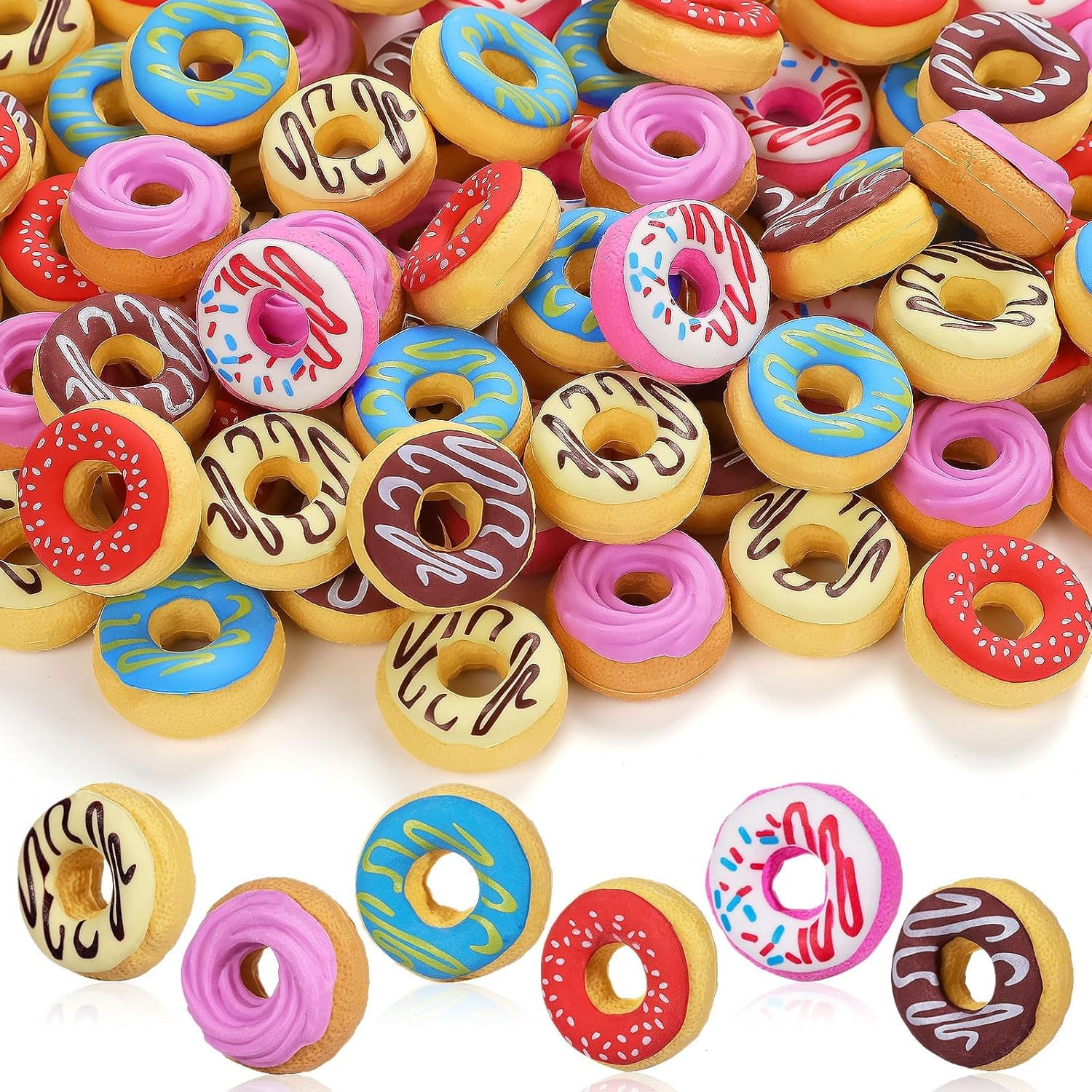 50 Pcs Donut Erasers for Kids, 3D Adorable Food Mini Erasers, Innovative Pencil Erasers for Party Favors, Children&rsquo;S Presents & Art Supplies image number 1