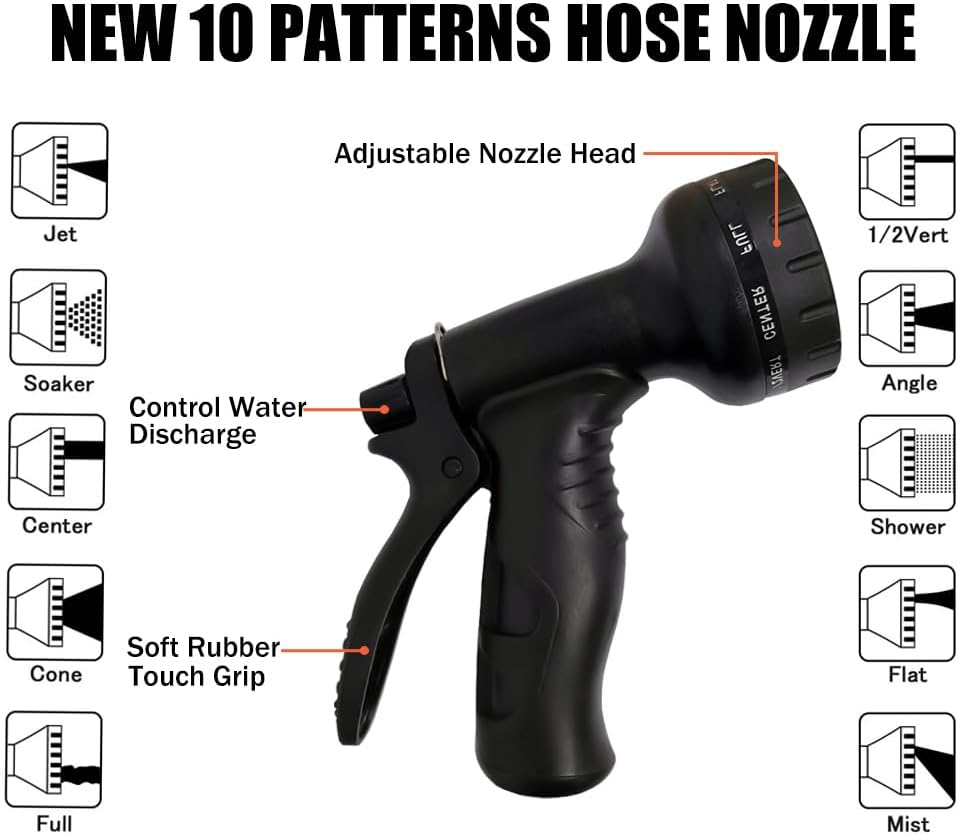 Expandable Garden Hose 100Ft, Water Hose with 40 Layers of Innovative Nano Rubber, with 10 Function Nozzles, Retractable Garden Hose, Water Pipe with Solid Brass Connector for Garden Watering (Black) image number 2