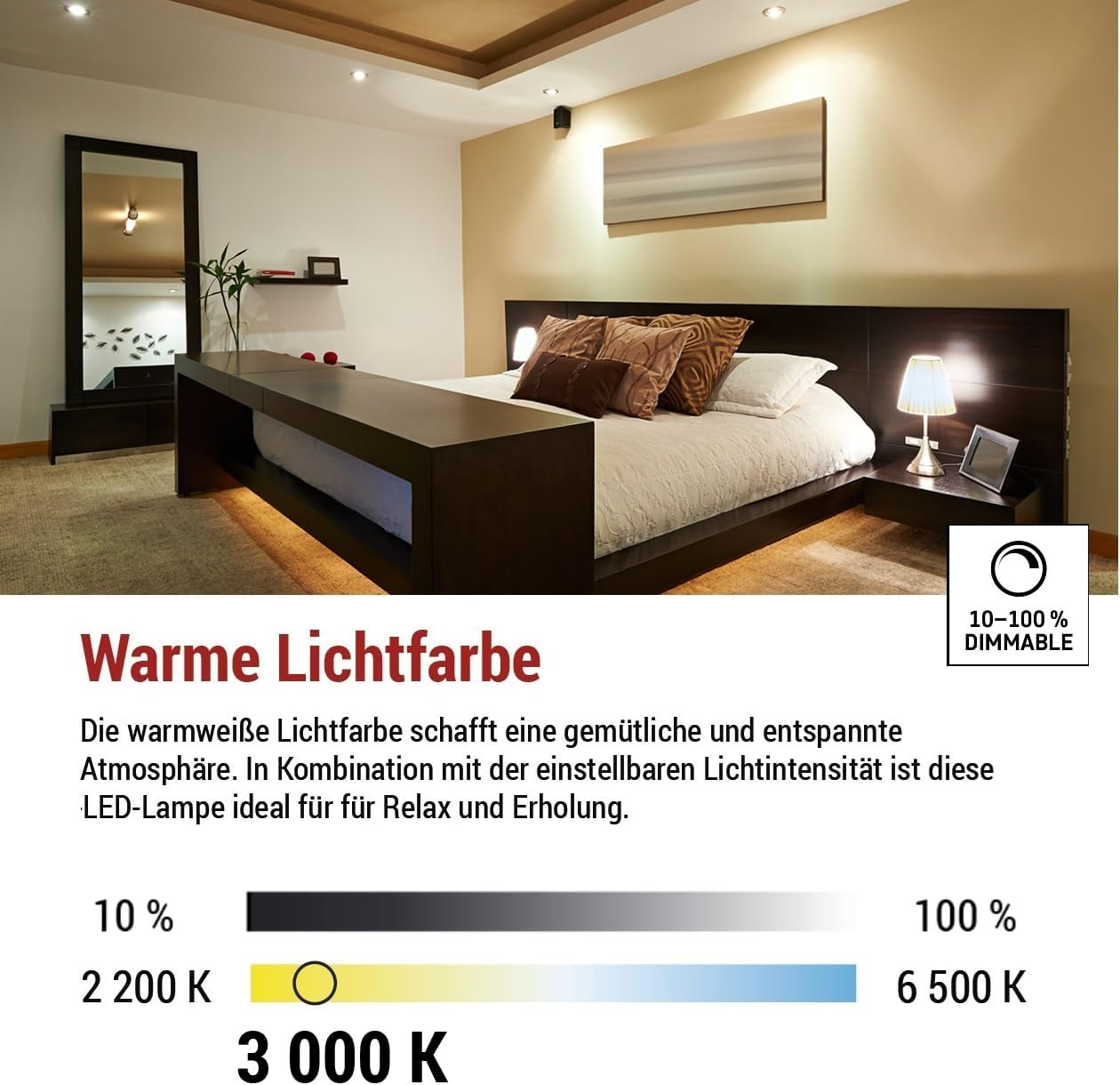 EMOS - Dimmable Spot LED Lamp, MR16, GU10 Socket - 7W Replacement for 60W Halogen Lamp - Continuous Dimming - Brightness 800 Lm, Warm White 3000 K - 25000 H Life, CRI Min. 80, 100&deg; Beam Angle image number 1