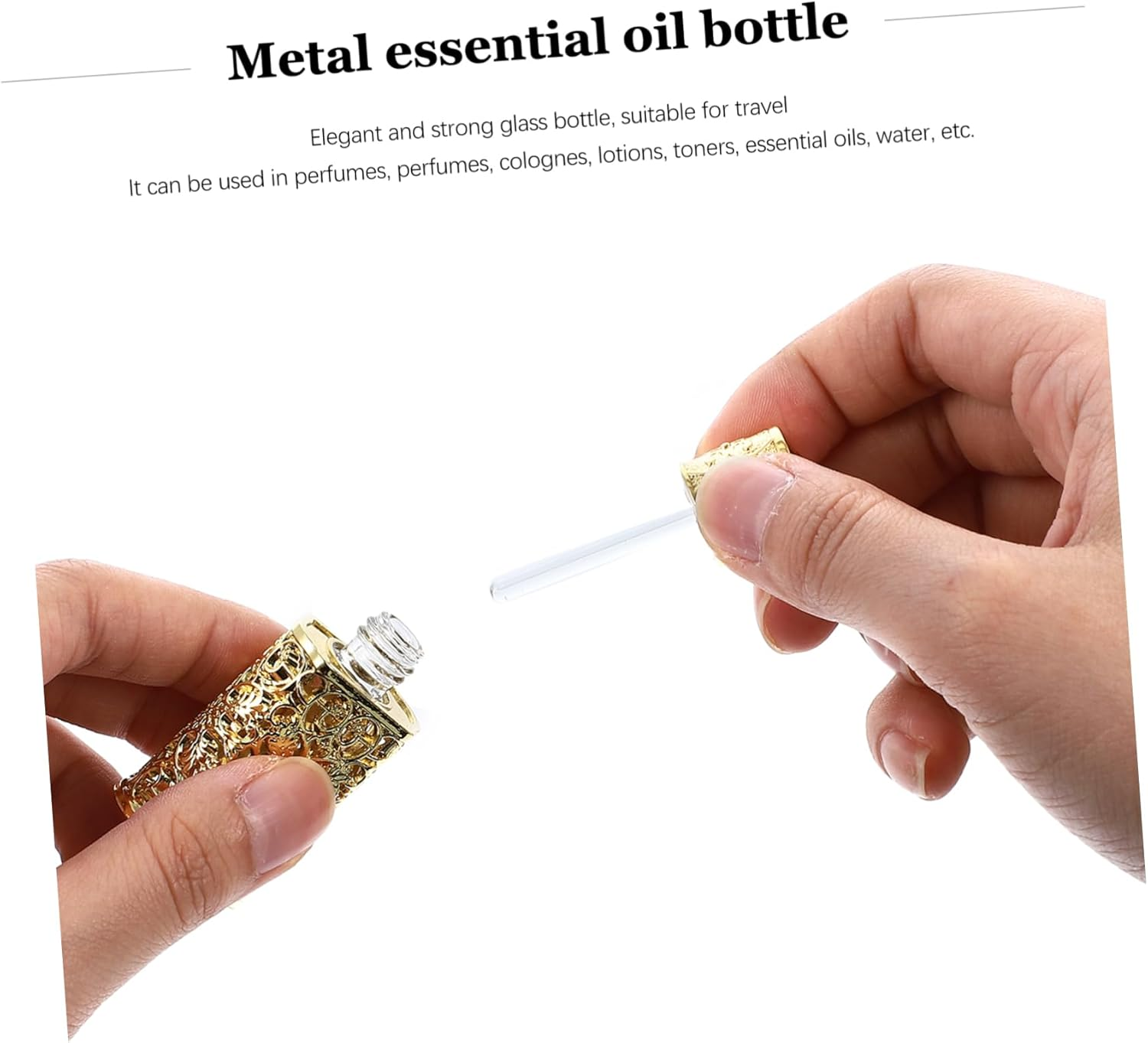 GARVALON 3Pcs Essential Oil Spray Bottle Hollow Flower Engraving Perfume Dispenser for Travel Leak Aromatherapy Container Gold Finish for Crafts And image number 3