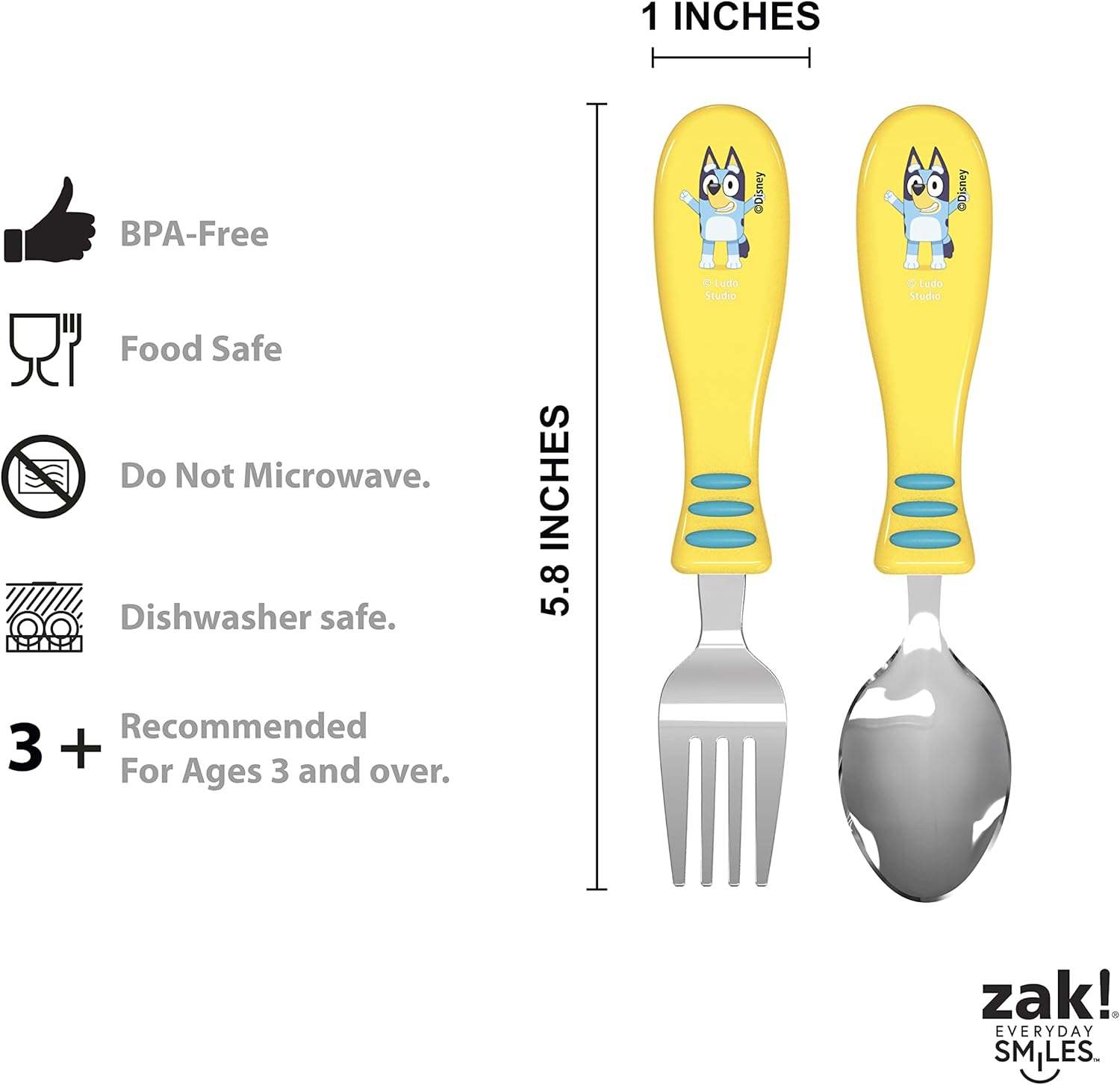 Zak! Designs Bluey Kid Flatware Fun Character Art on Both Utensils, Non Slip Fork and Spoon Set Is Perfect for Encouraging Picky Eaters to Finish Their Plates, 2 Pack (4 PCS) image number 5