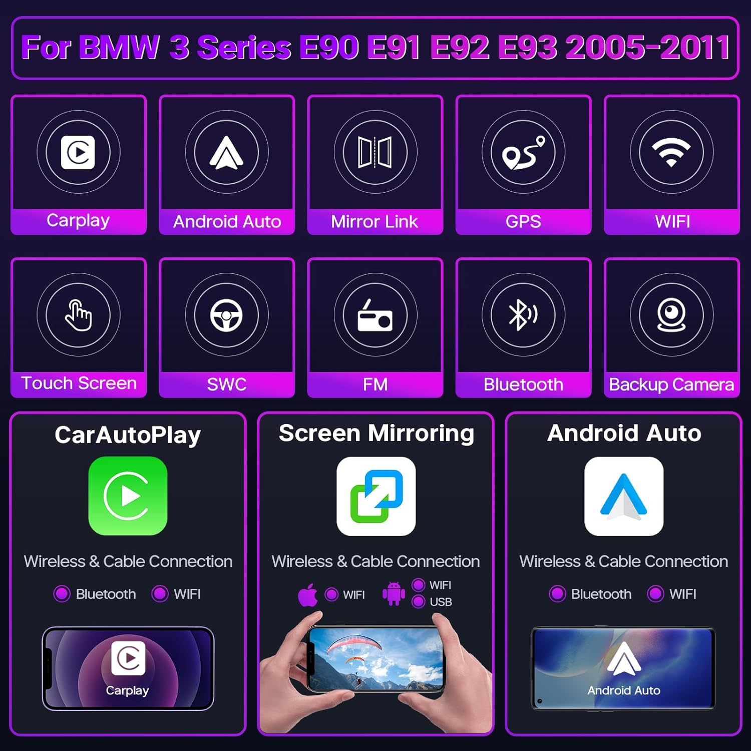 Leadfan Android Car Stereo for BMW 3 Series 328I 335I 325I (E90/E92/E93) 2005-2011 with Wireless Carplay Android Auto 9'' Touch Screen In-Dash GPS Navigation Bluetooth Wifi Unit+Backup Camera+Canbus image number 6