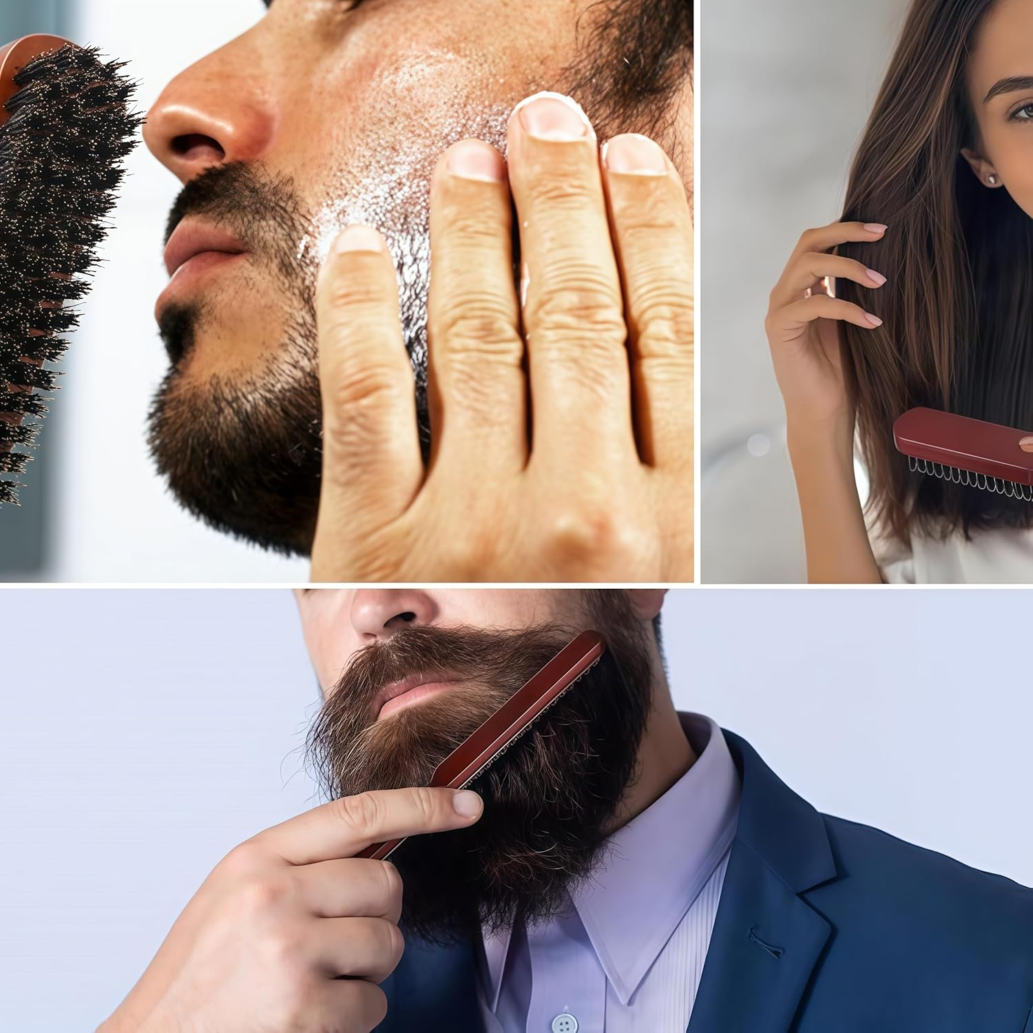 2 Pcs Boar Bristle Detangle Hair Brush,Anti Static Quiff Roller Hair Brush for Men and Women,Slick Back Hair Brush for Smoothing Ponytail,Wooden Handle Bristle Styling,For Hair and Beards Modeling