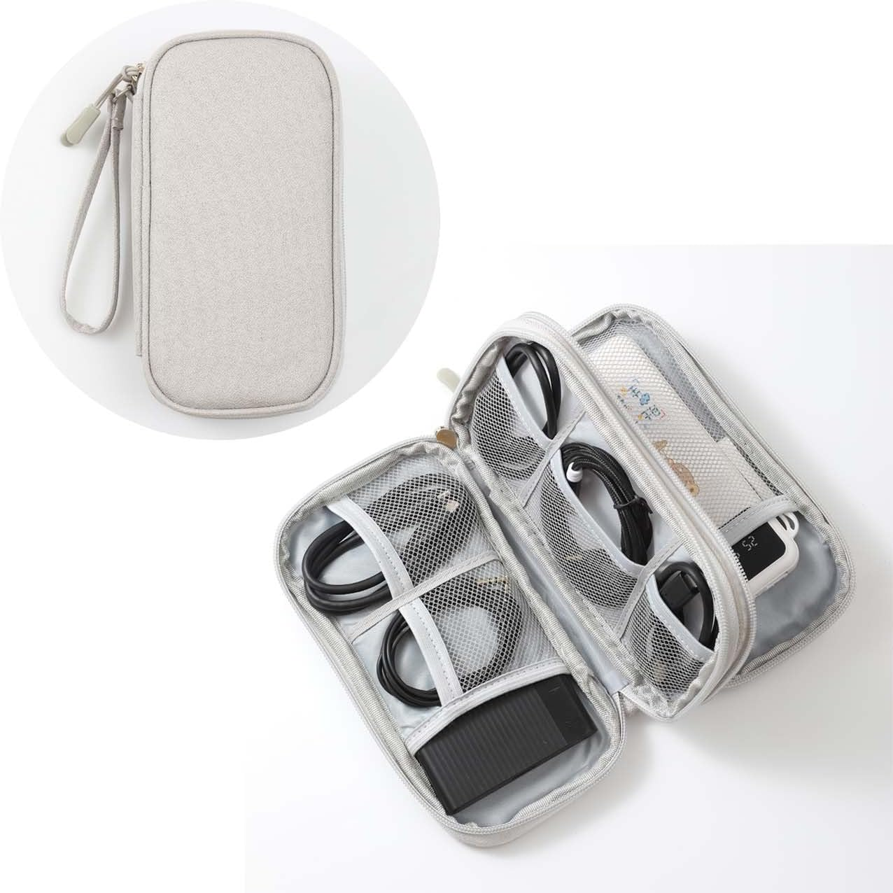 Waterproof Tech Accessories Pouch Bag Data Cable Storage Bag Charger Portable Power Bank Charging Cable Bag Box Digital Organizing Bag (Gray, One Size) image number 4